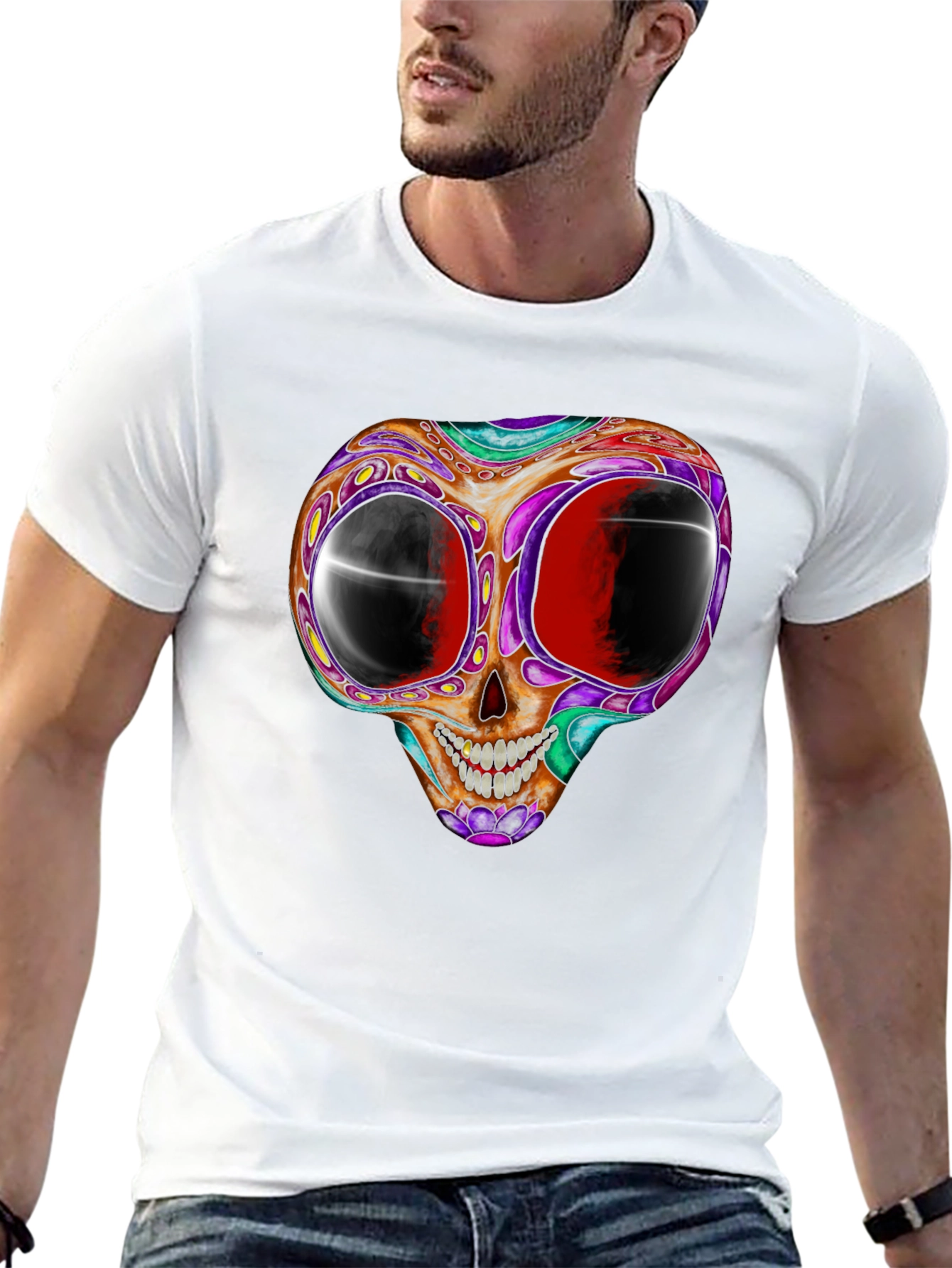 Psychedelic Skull Graphic Tee - Black