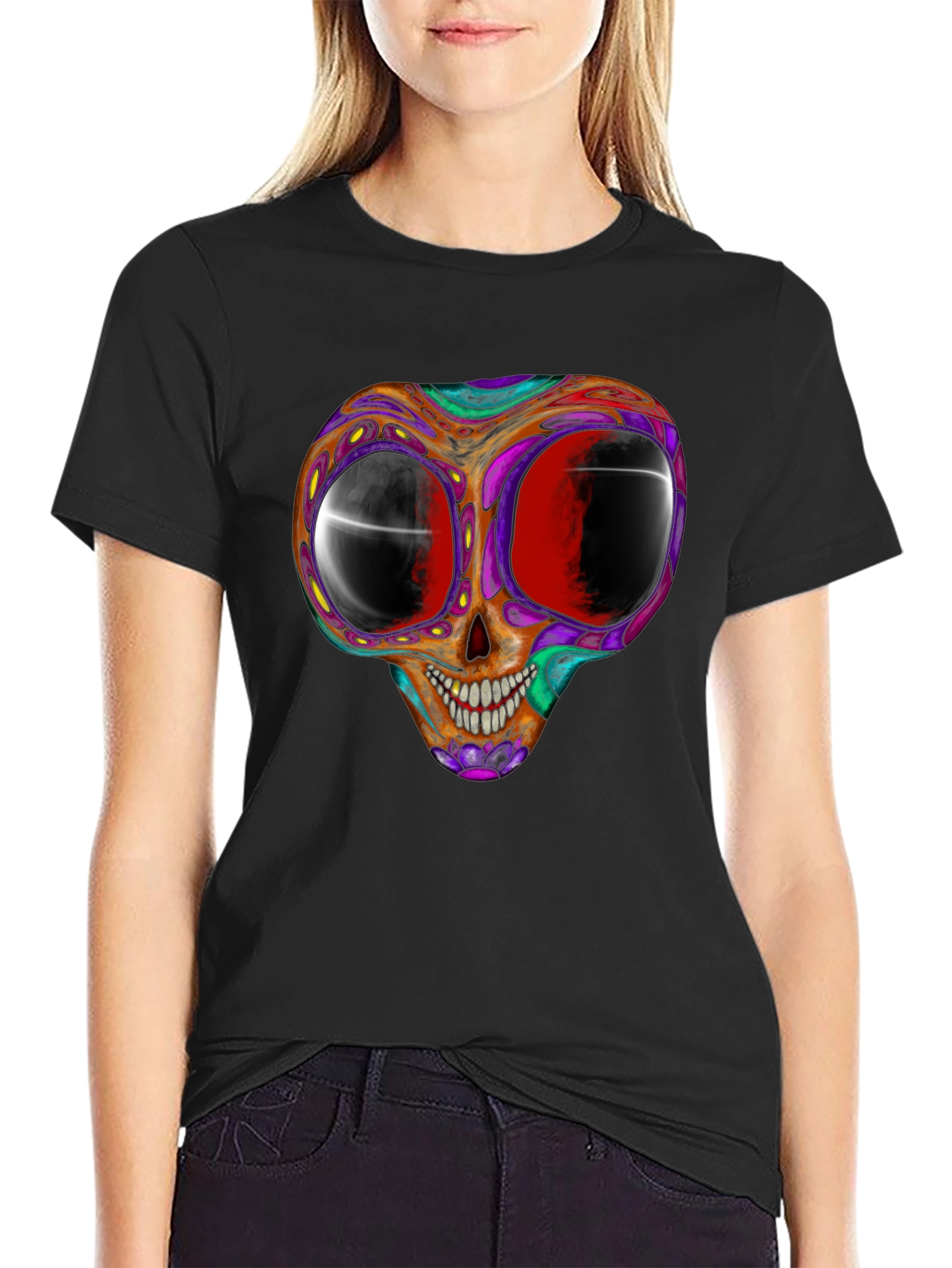Psychedelic Skull Graphic Tee - Black