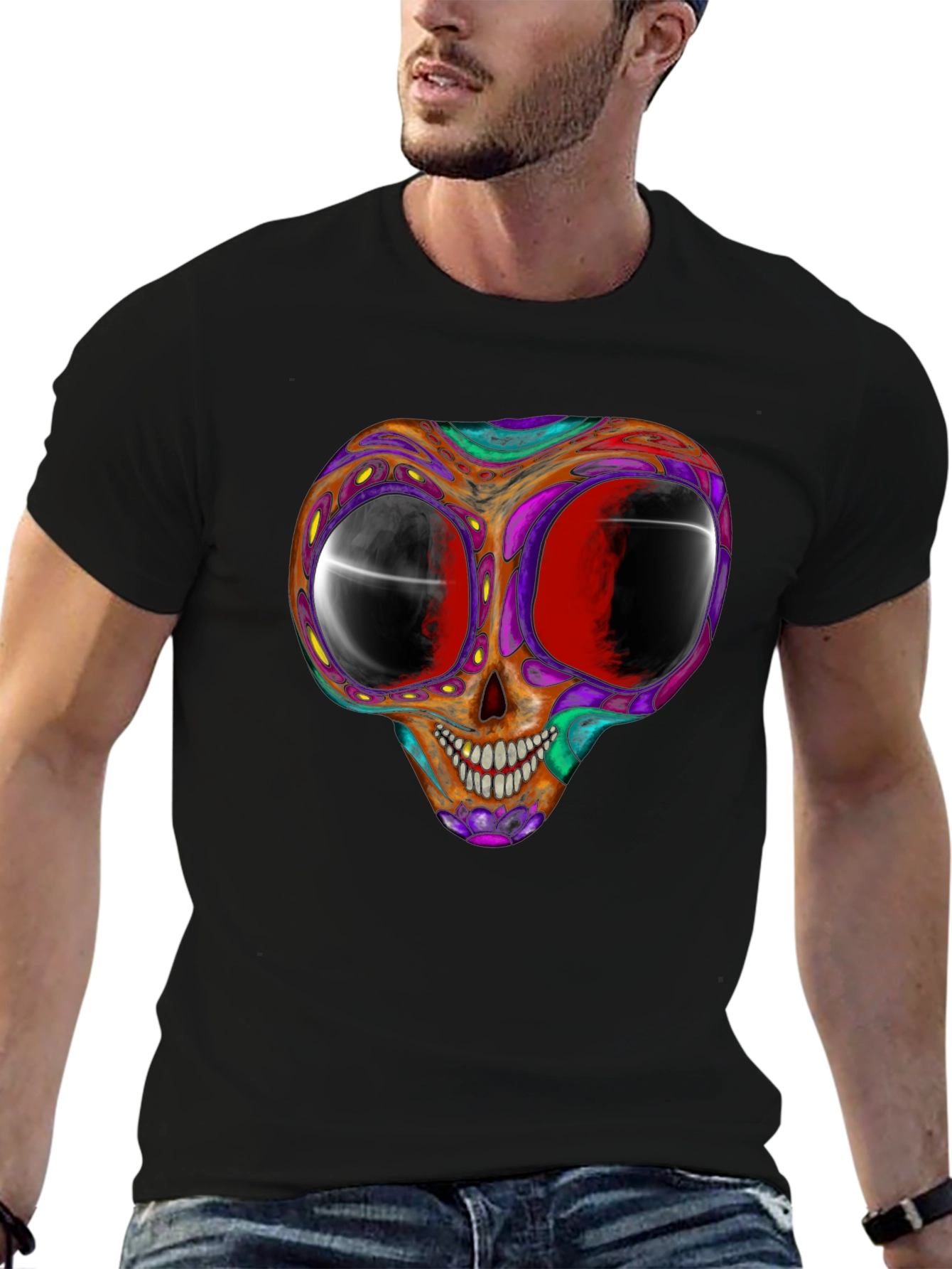 Psychedelic Skull Graphic Tee - Black