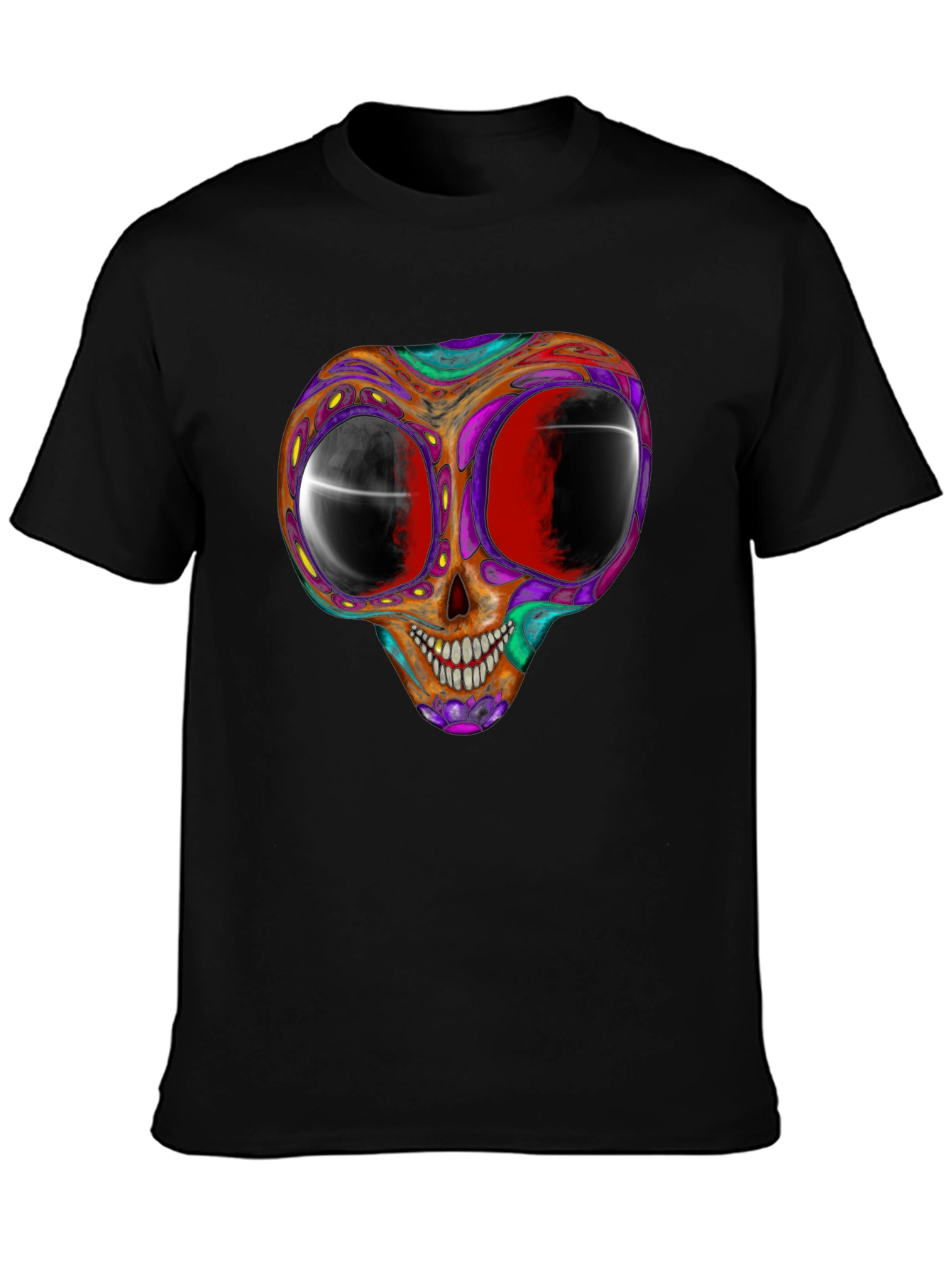 Psychedelic Skull Graphic Tee - Black