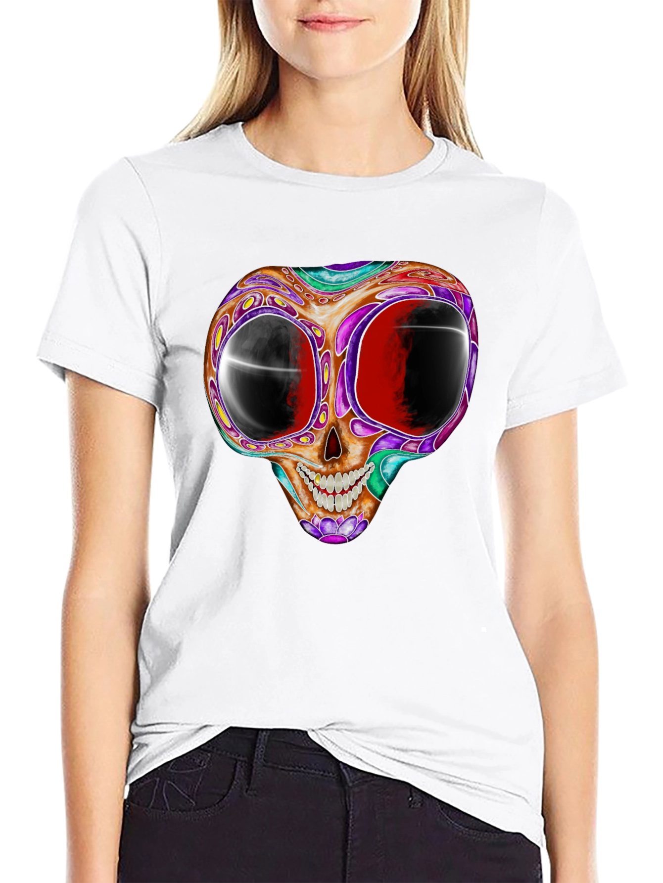 Psychedelic Skull Graphic Tee - Black
