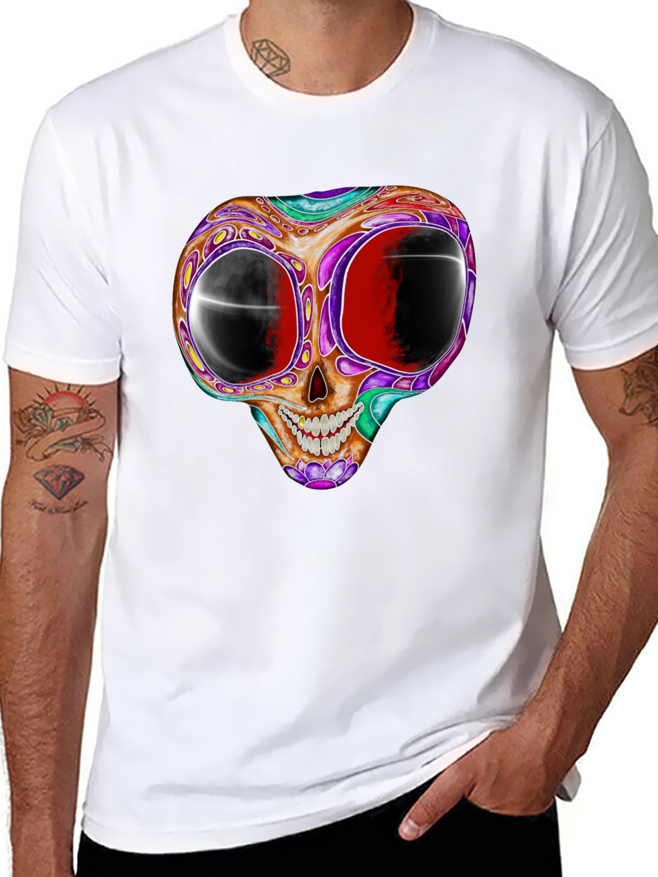 Psychedelic Skull Graphic Tee - Black