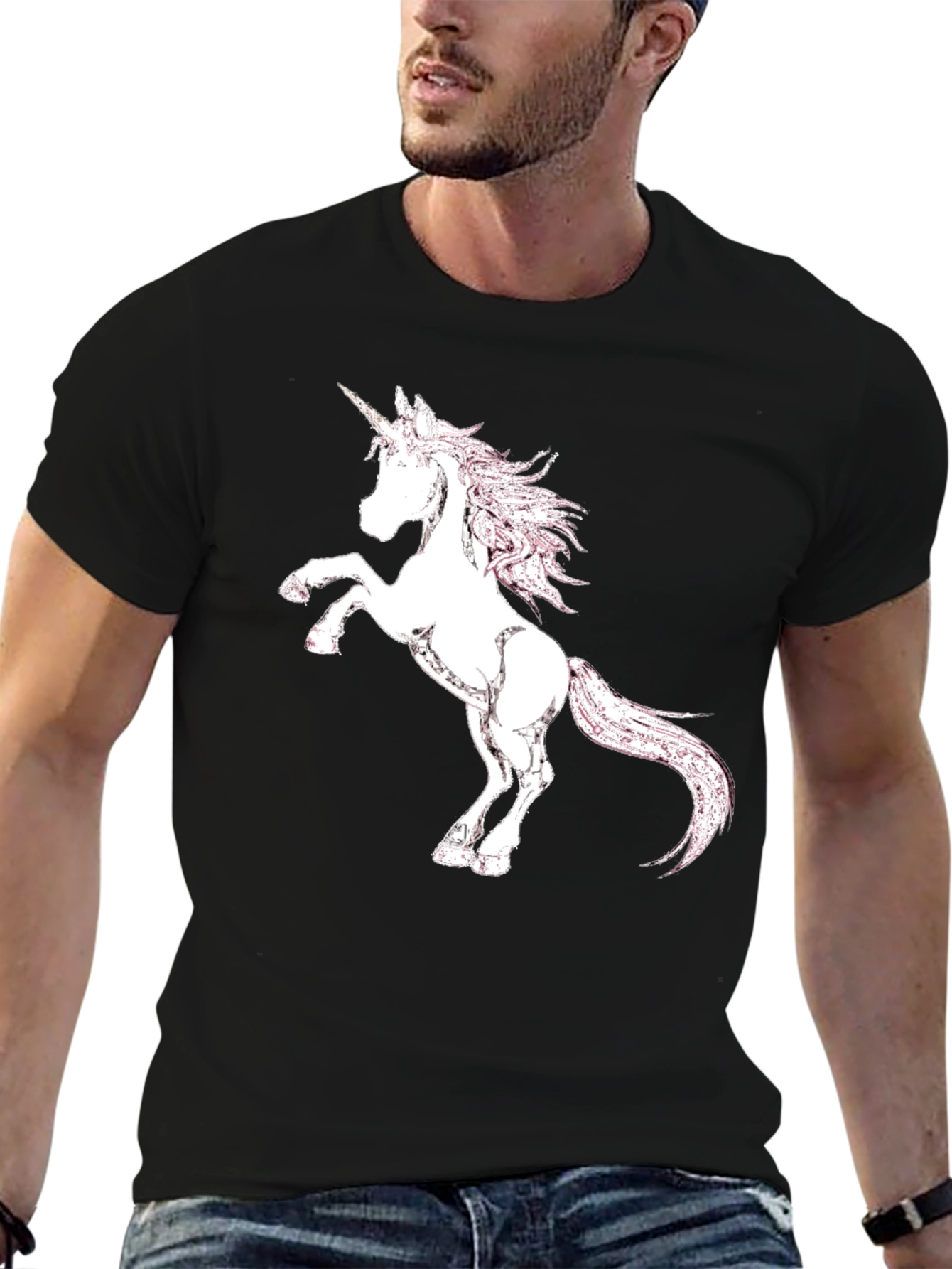 Unicorn Graphic Print Black T-Shirt