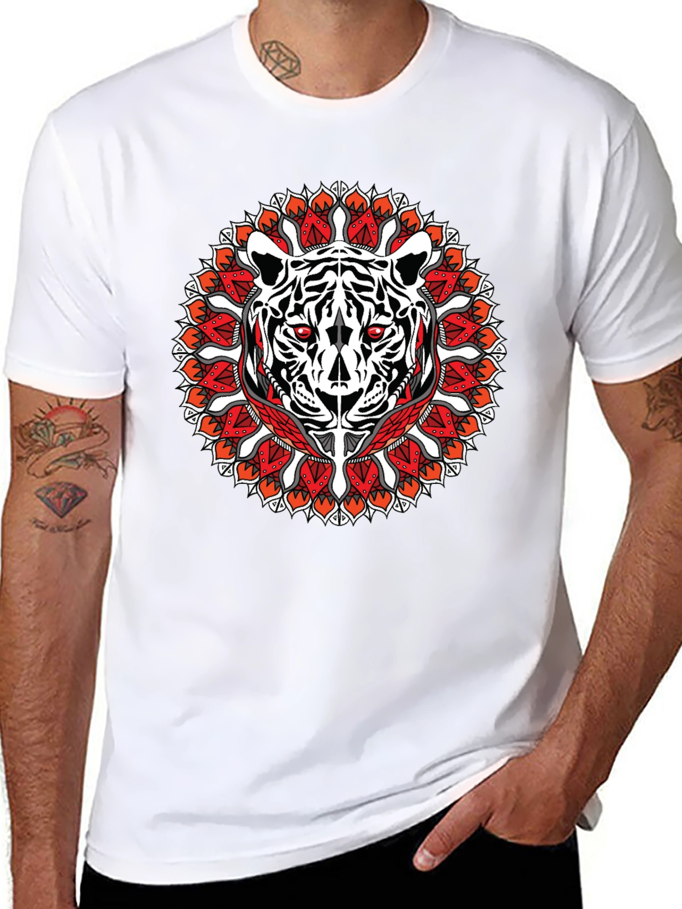 Tiger Mandala Graphic Print Black T-Shirt