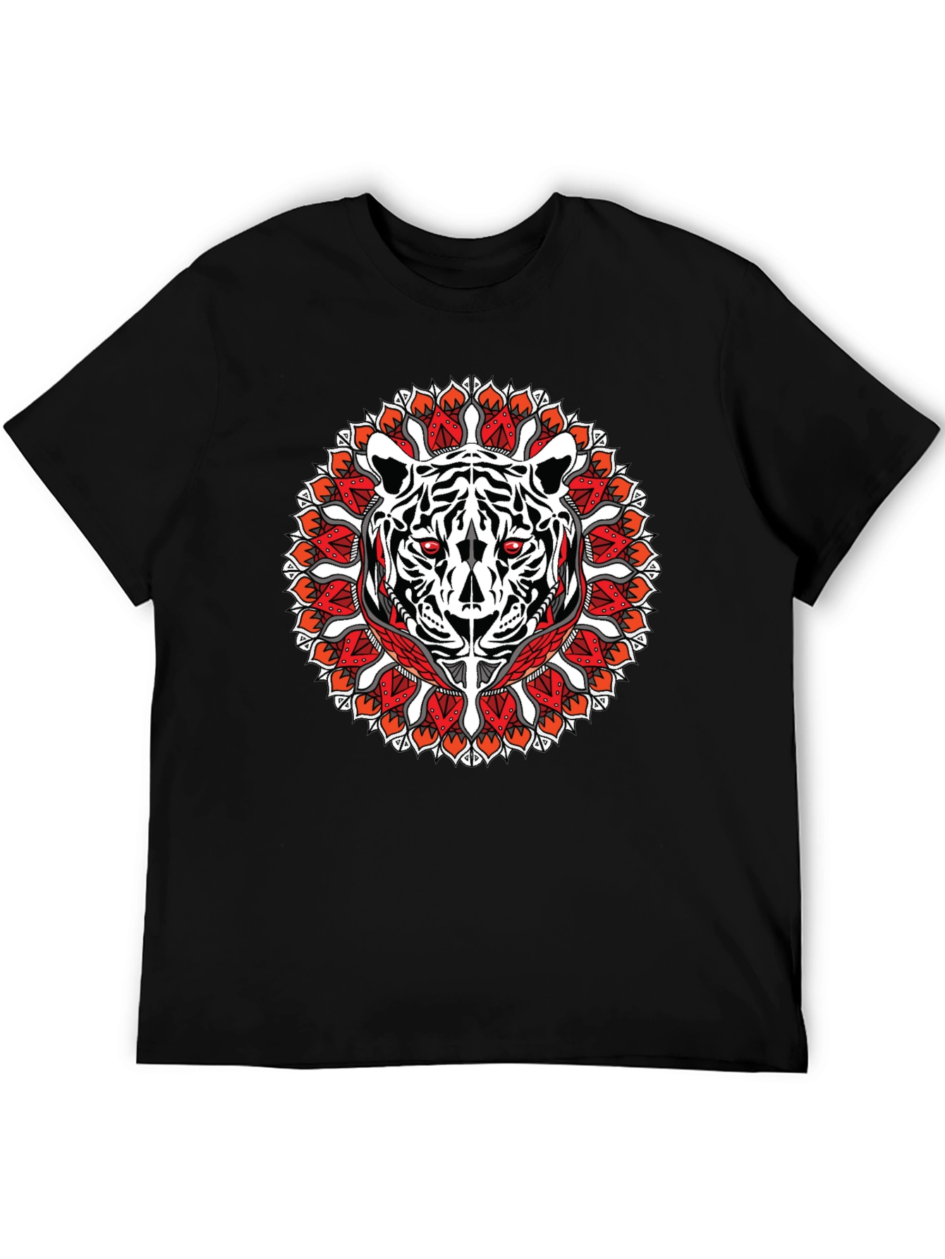 Tiger Mandala Graphic Print Black T-Shirt