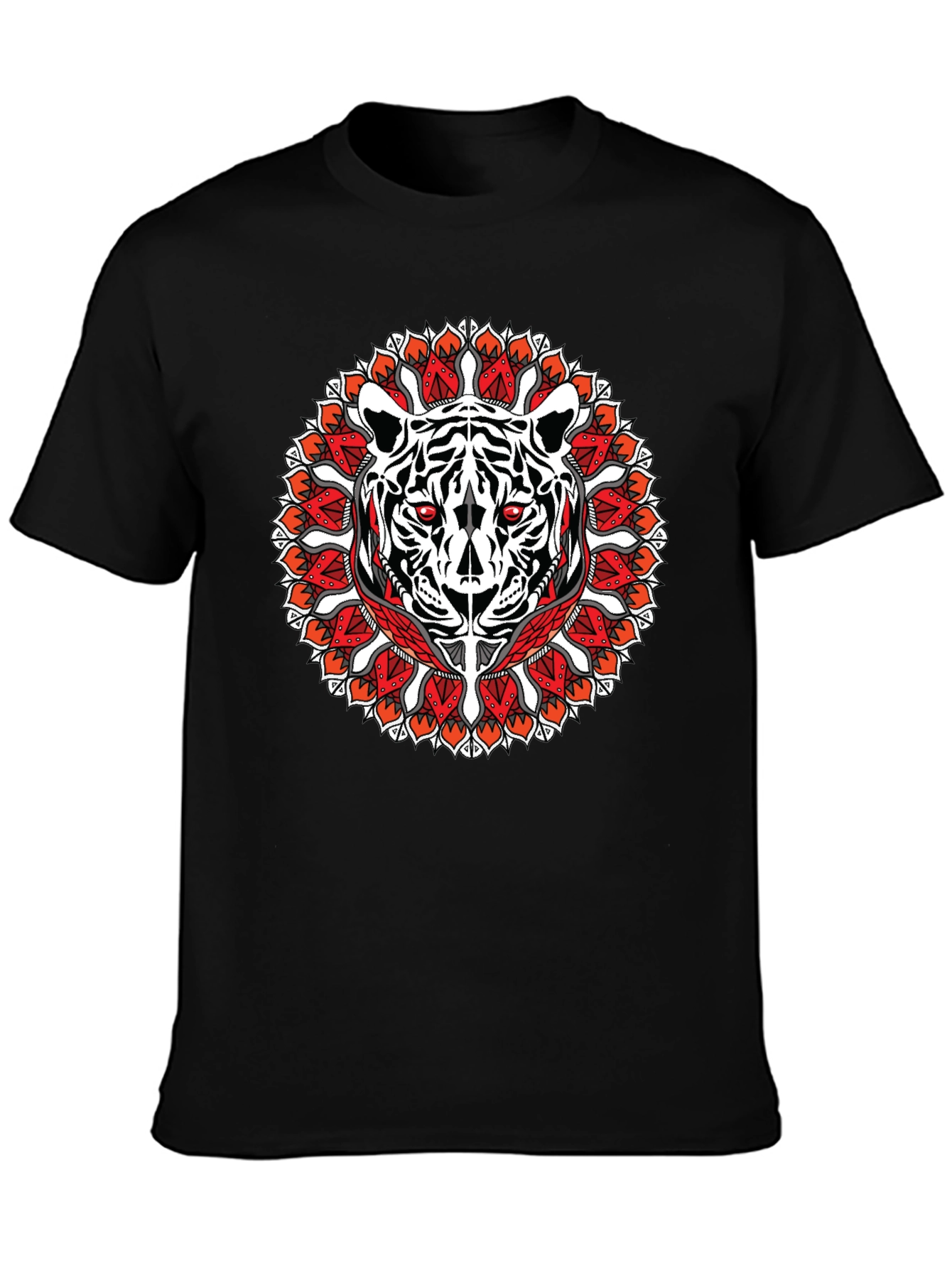 Tiger Mandala Graphic Print Black T-Shirt