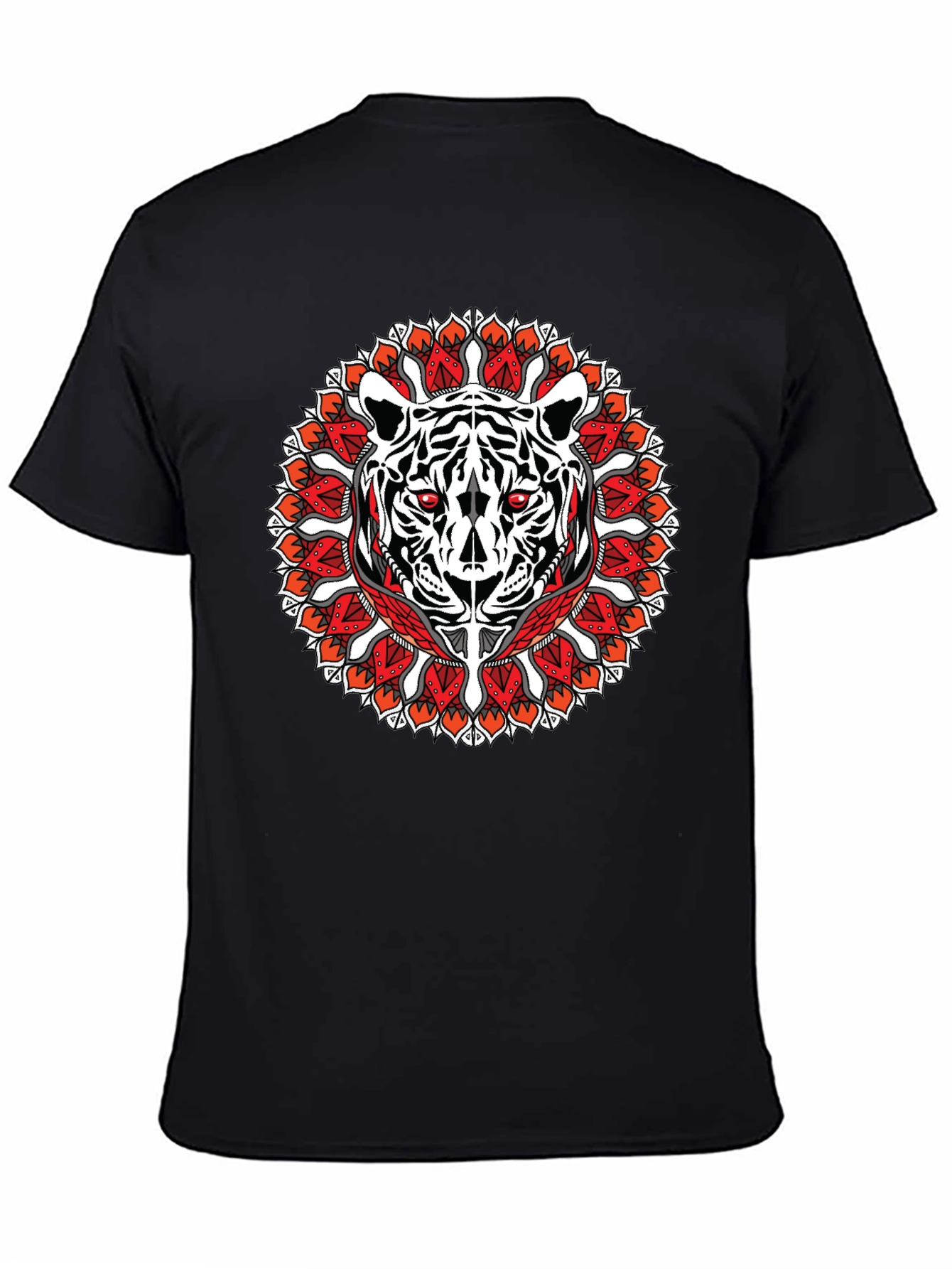 Tiger Mandala Graphic Print Black T-Shirt