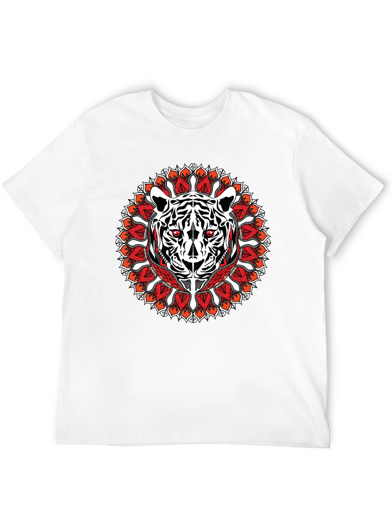 Tiger Mandala Graphic Print Black T-Shirt