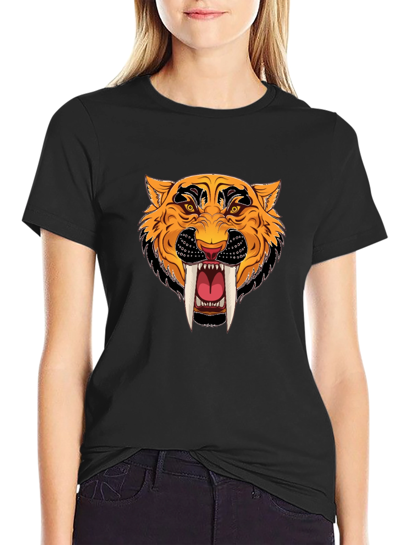 Black T-Shirt with Tiger Graphic