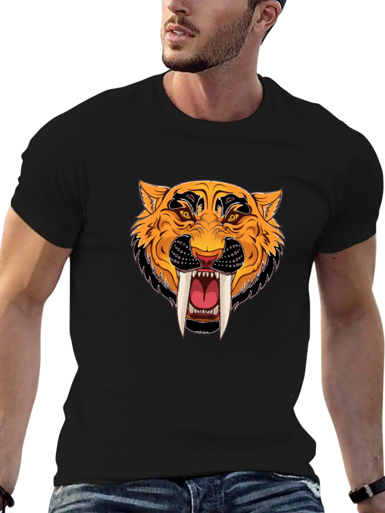 Black T-Shirt with Tiger Graphic