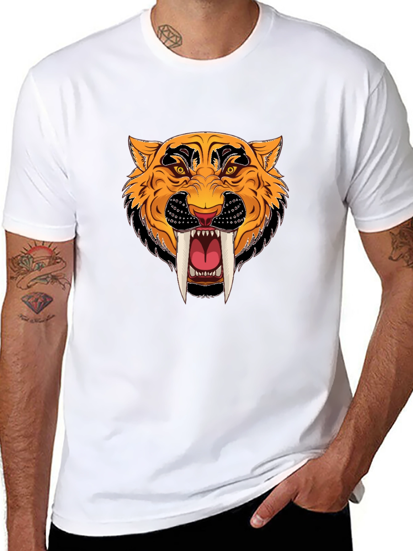 Black T-Shirt with Tiger Graphic