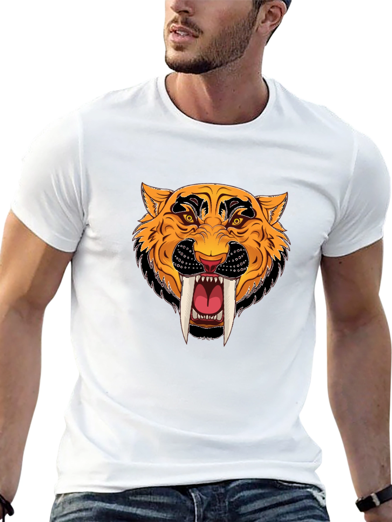 Black T-Shirt with Tiger Graphic