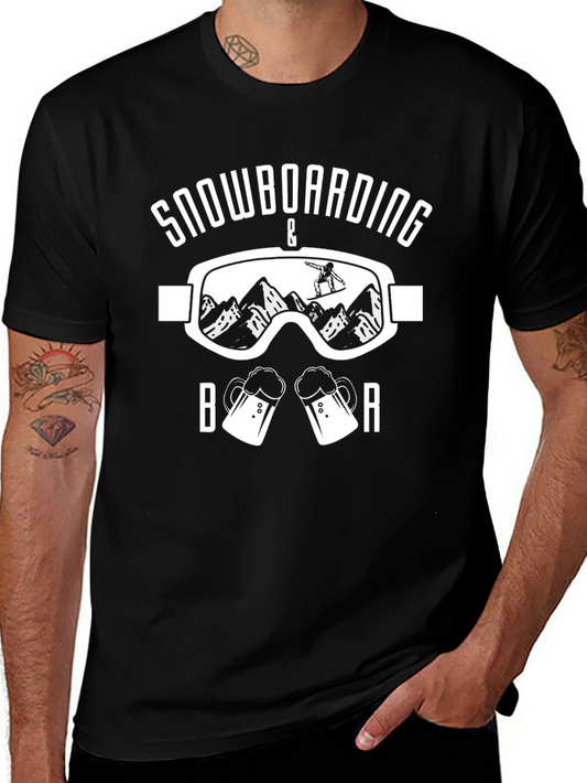 Snowboarding & Beer Black Graphic T-Shirt