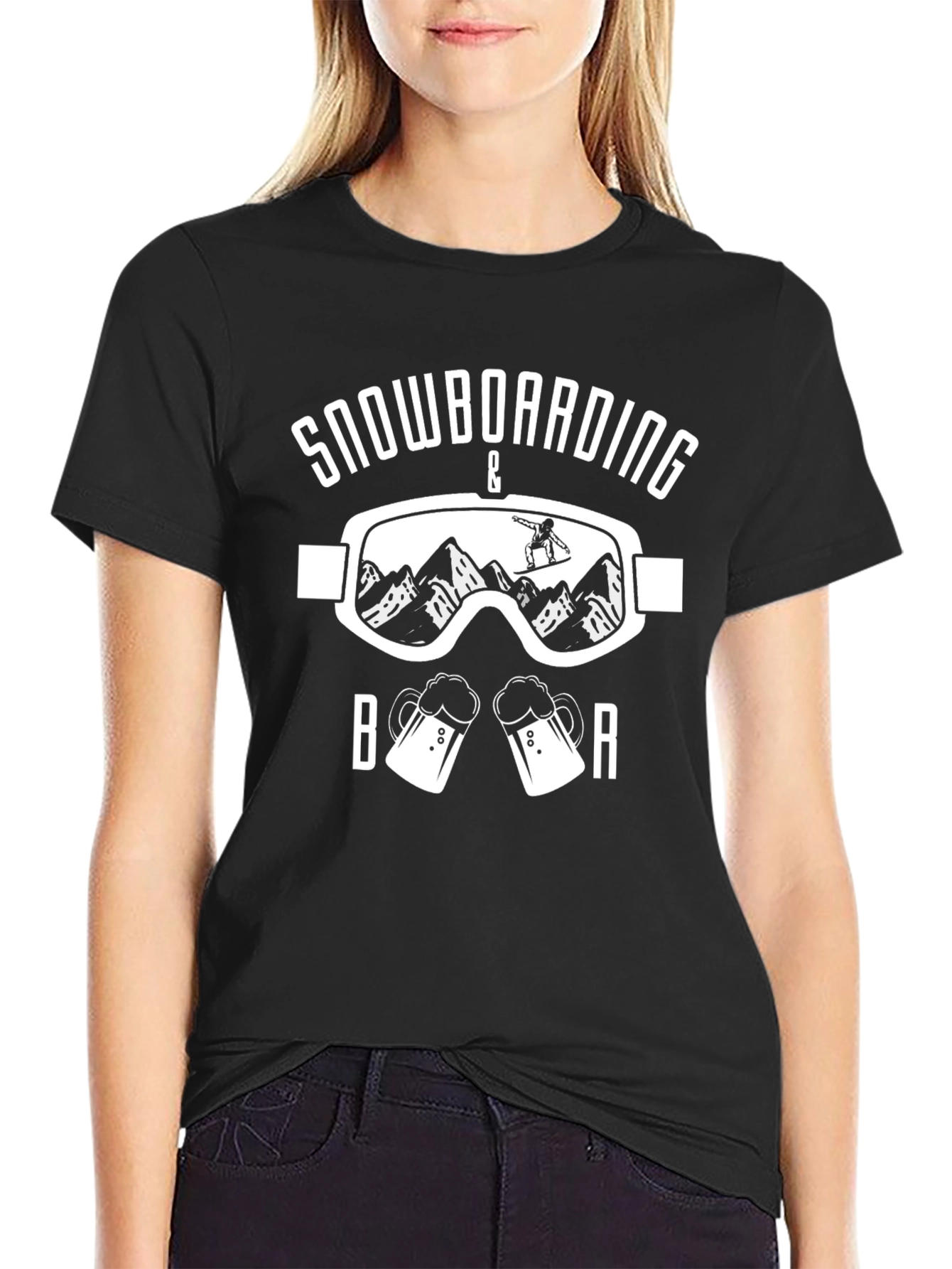 Snowboarding & Beer Black Graphic T-Shirt
