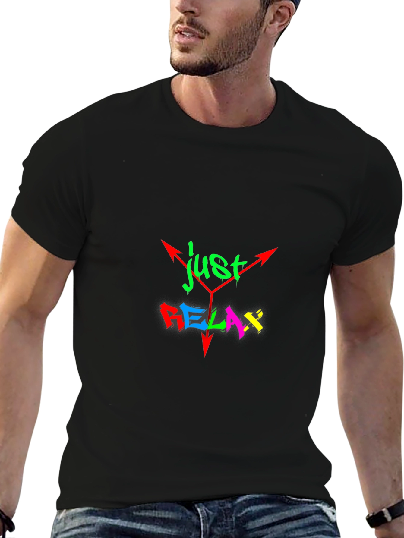 Just Relax Graphic Tee - Stylish Black Cotton T-Shirt