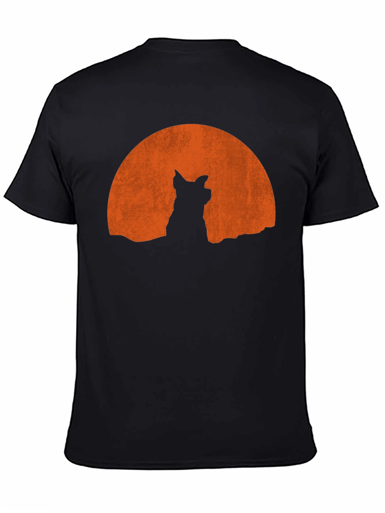 Wolf Silhouette Moon Graphic Tee - Black Casual Shirt