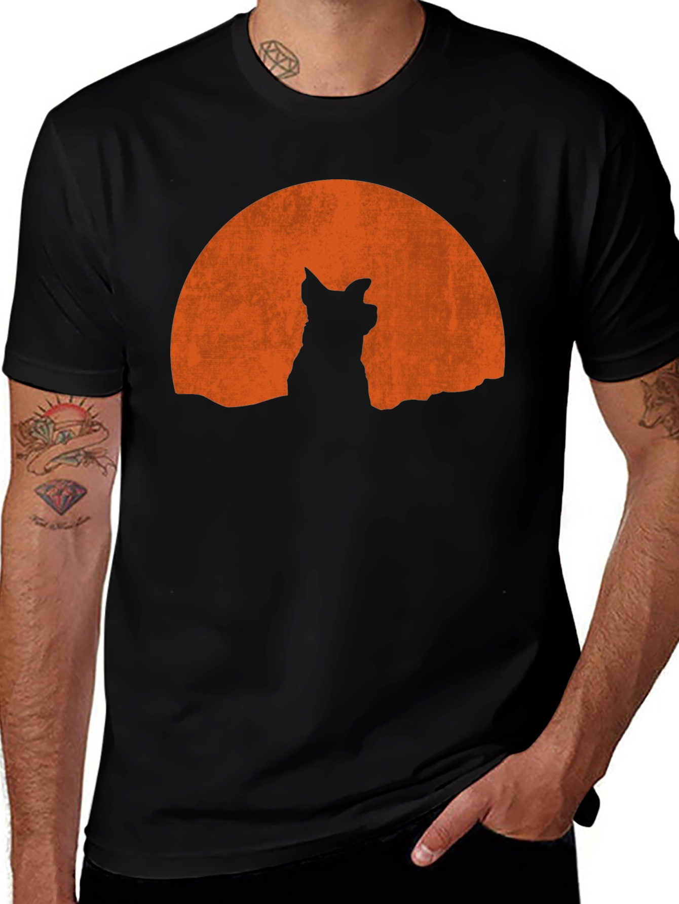 Wolf Silhouette Moon Graphic Tee - Black Casual Shirt