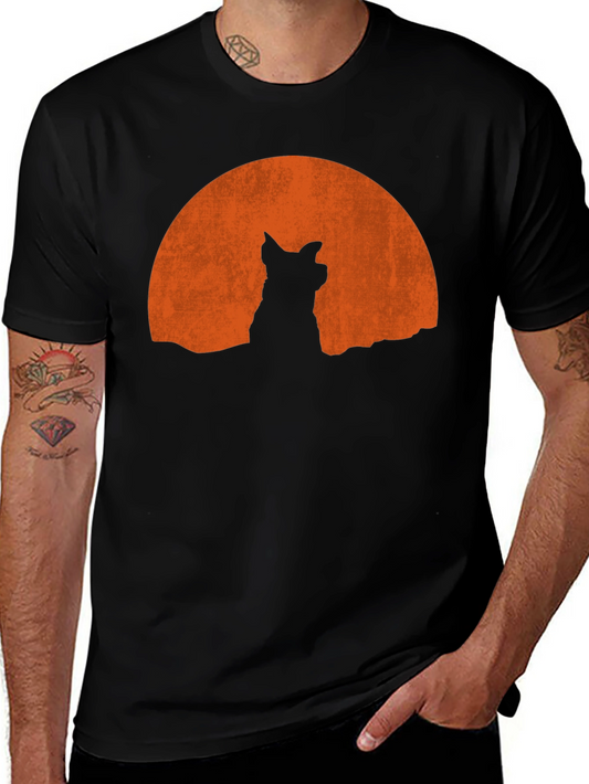 Wolf Silhouette Moon Graphic Tee - Black Casual Shirt