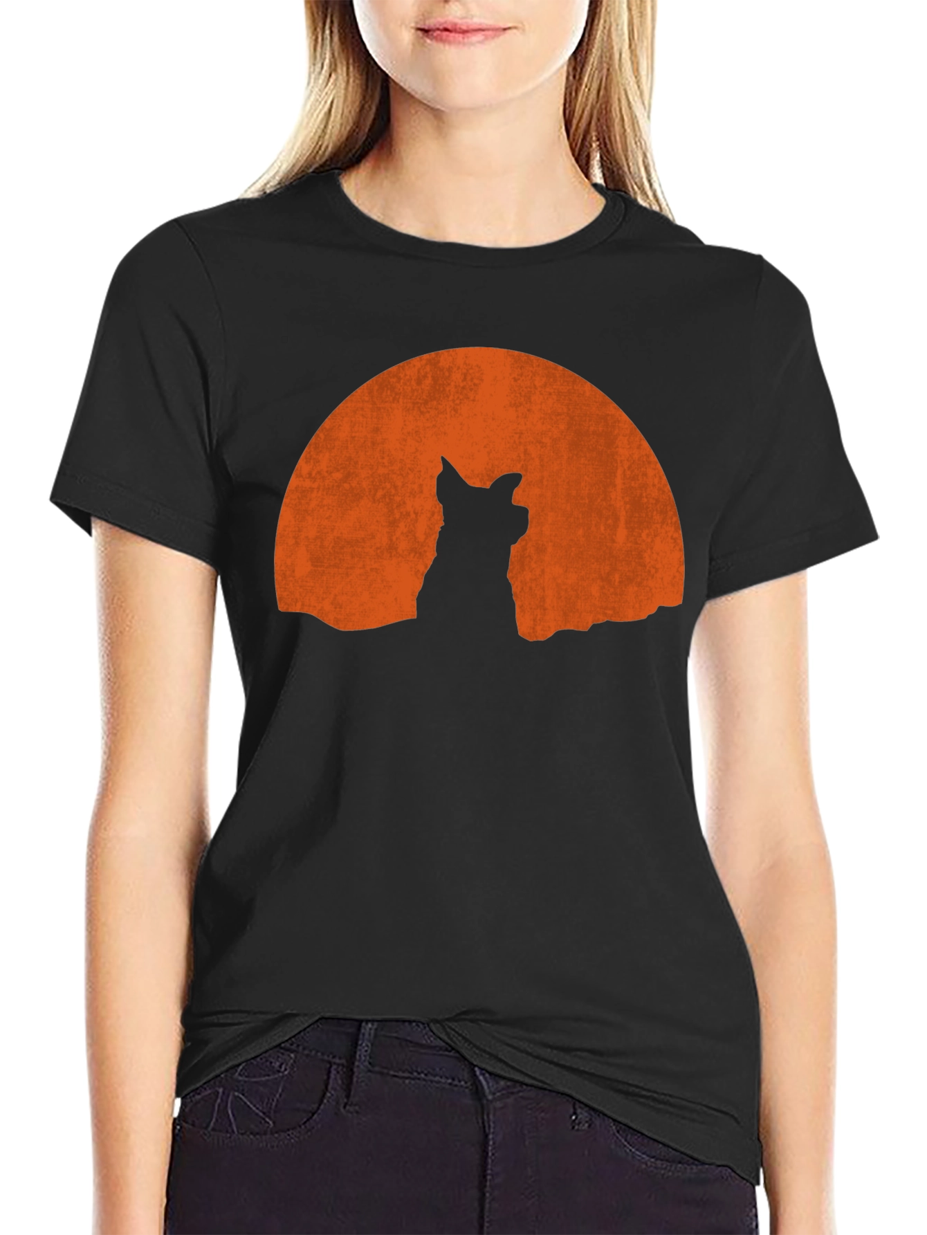 Wolf Silhouette Moon Graphic Tee - Black Casual Shirt