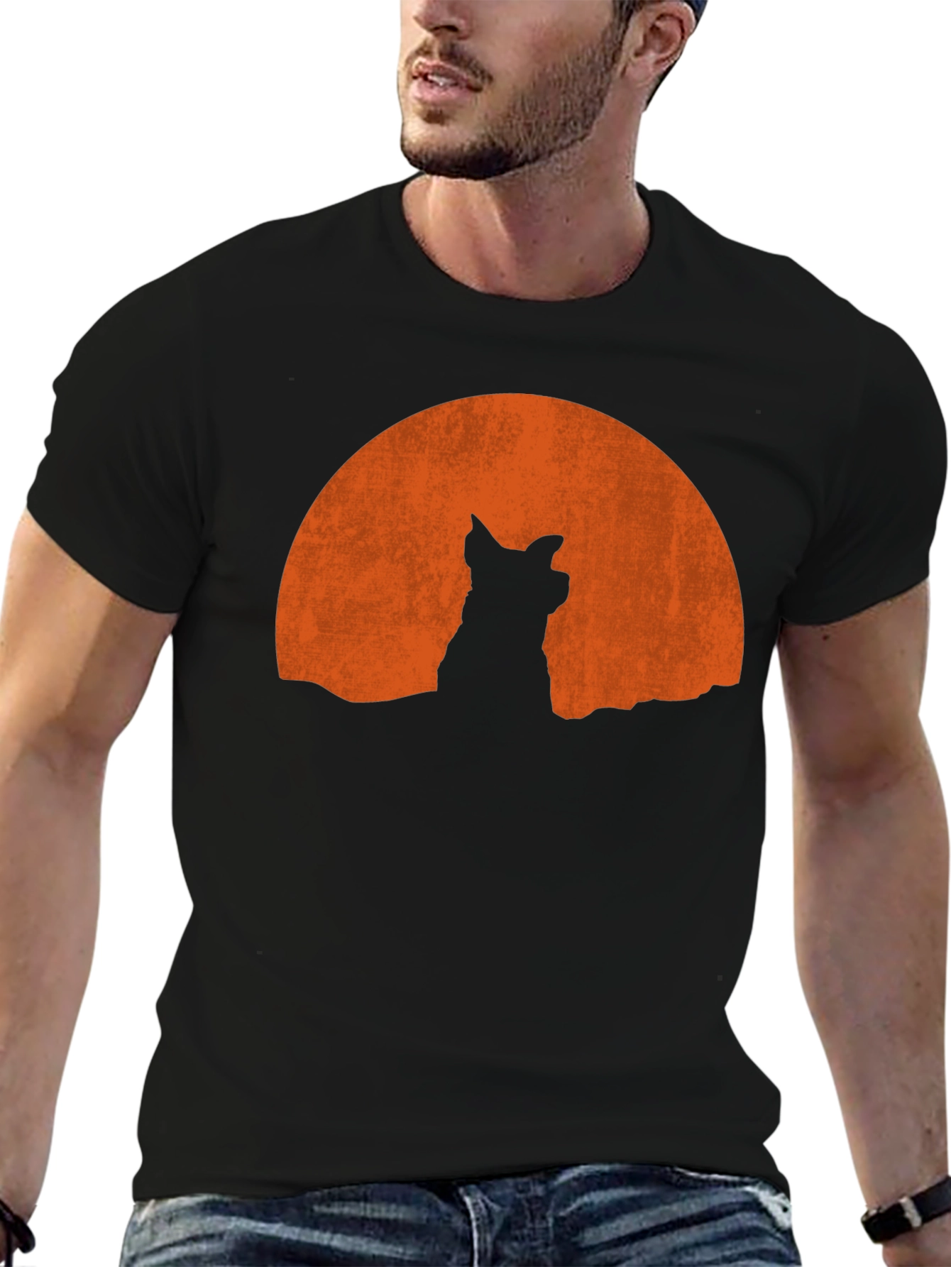 Wolf Silhouette Moon Graphic Tee - Black Casual Shirt