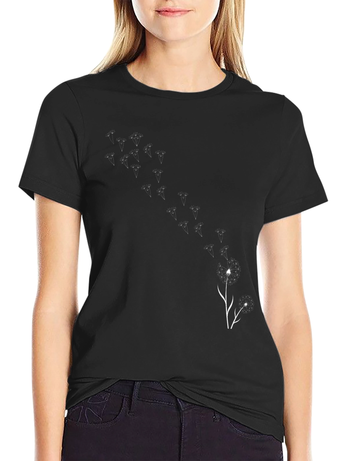 Black Dandelion Wishes T-Shirt - Trendy Graphic Tee