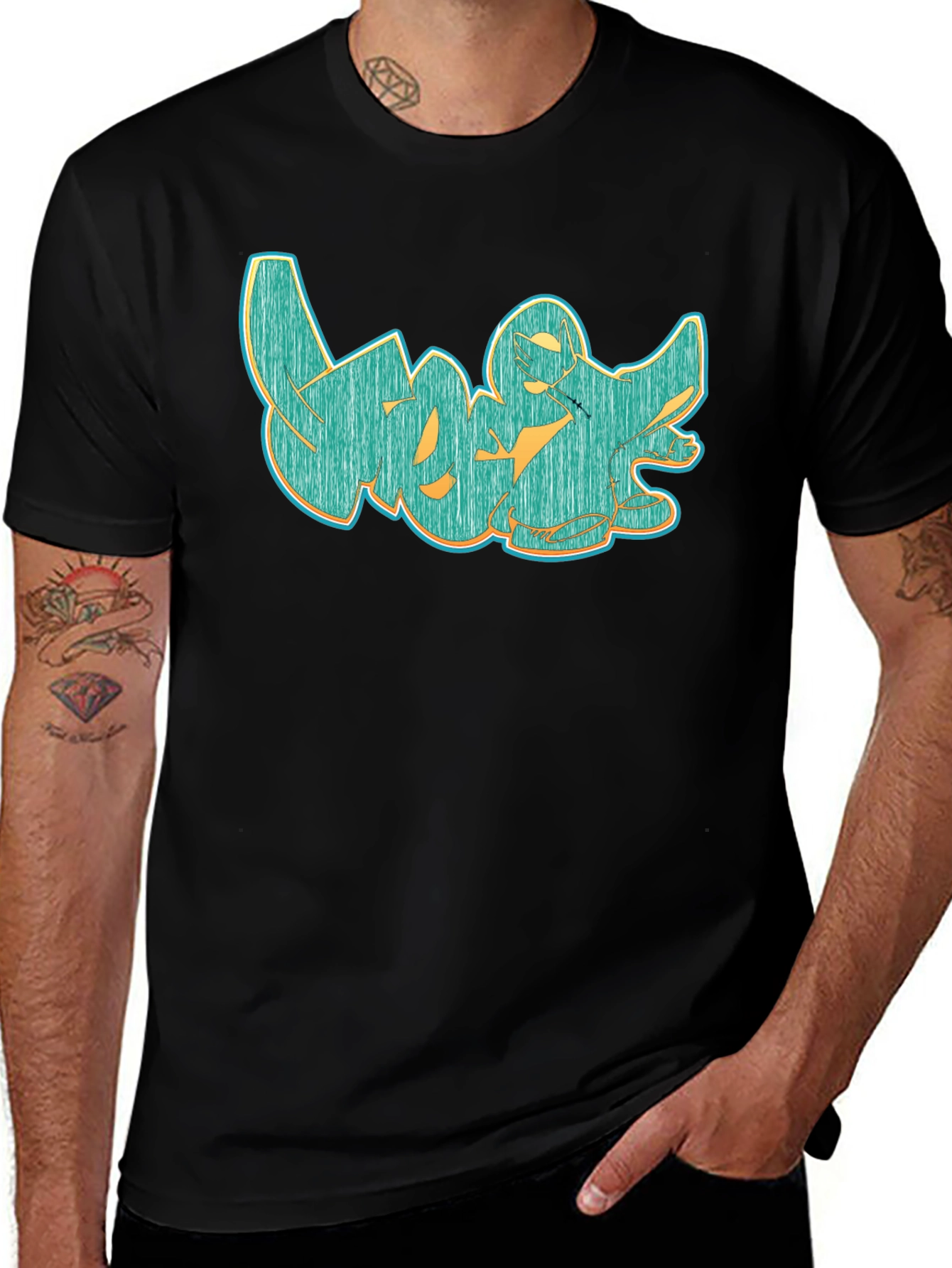 Graffiti Style Graphic Tee - Cool Casual Black T-Shirt