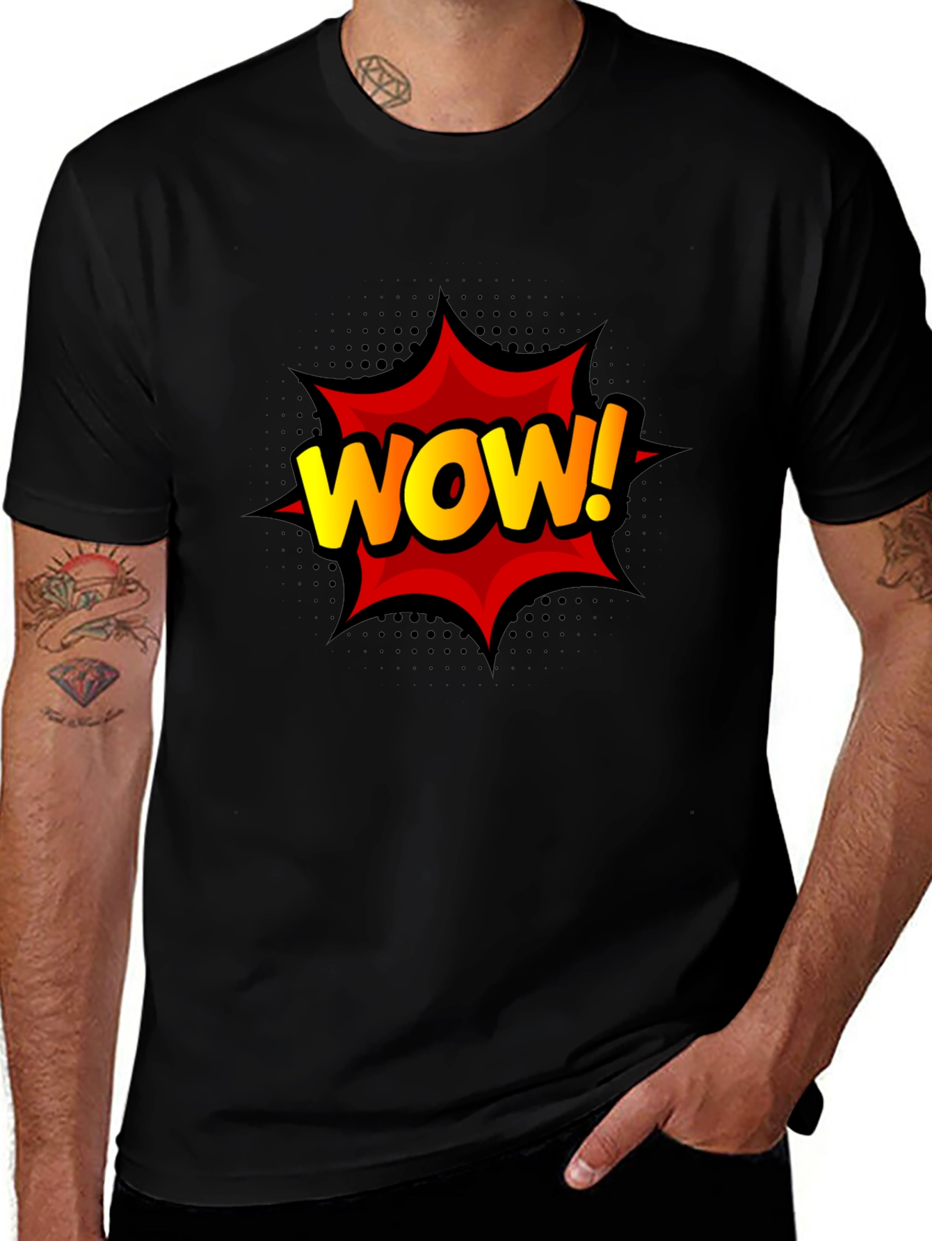 WOW! Graphic Print Tee - Black Cotton T-Shirt