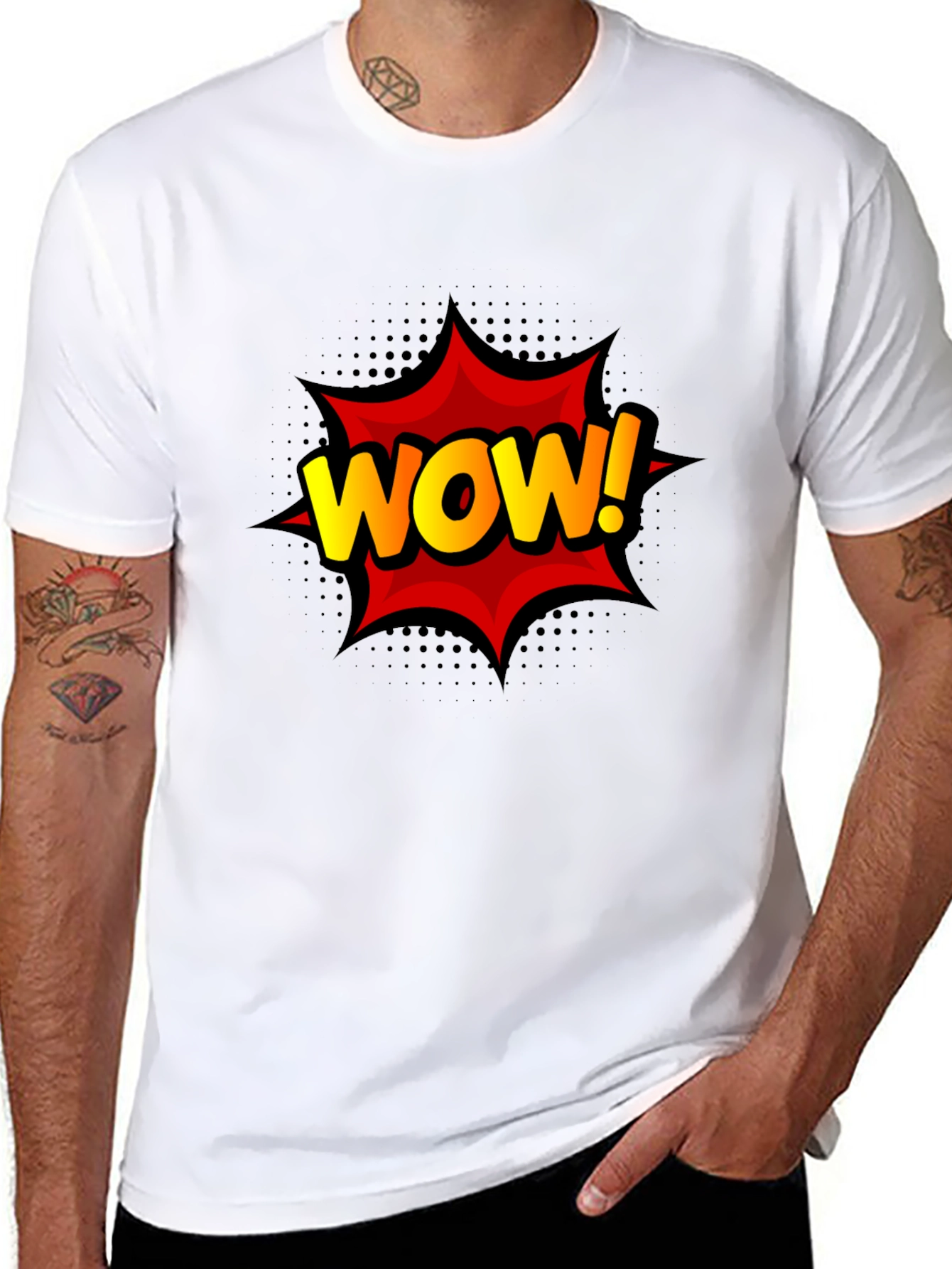 WOW! Graphic Print Tee - Black Cotton T-Shirt