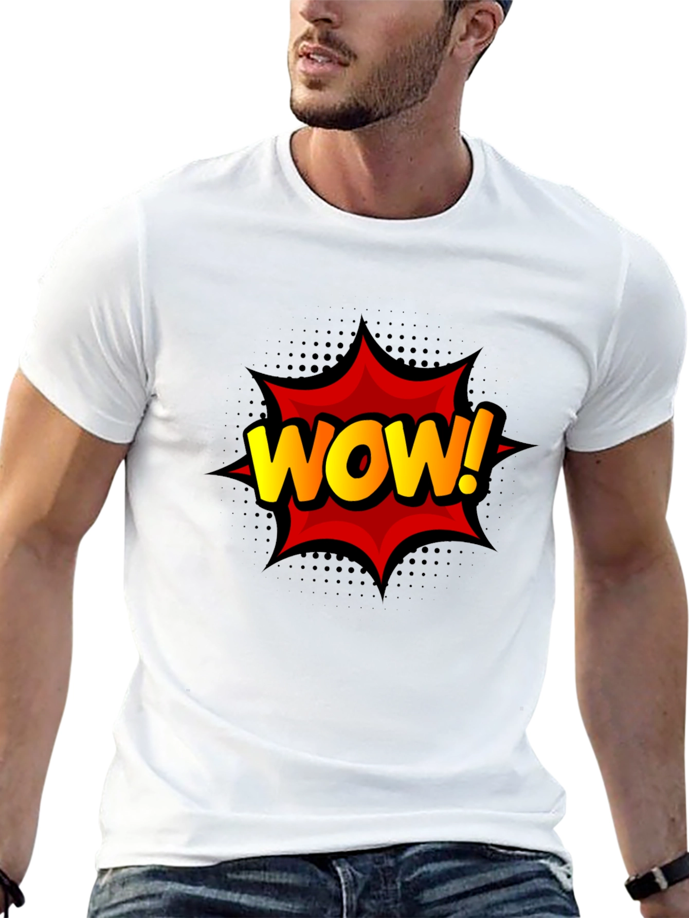 WOW! Graphic Print Tee - Black Cotton T-Shirt