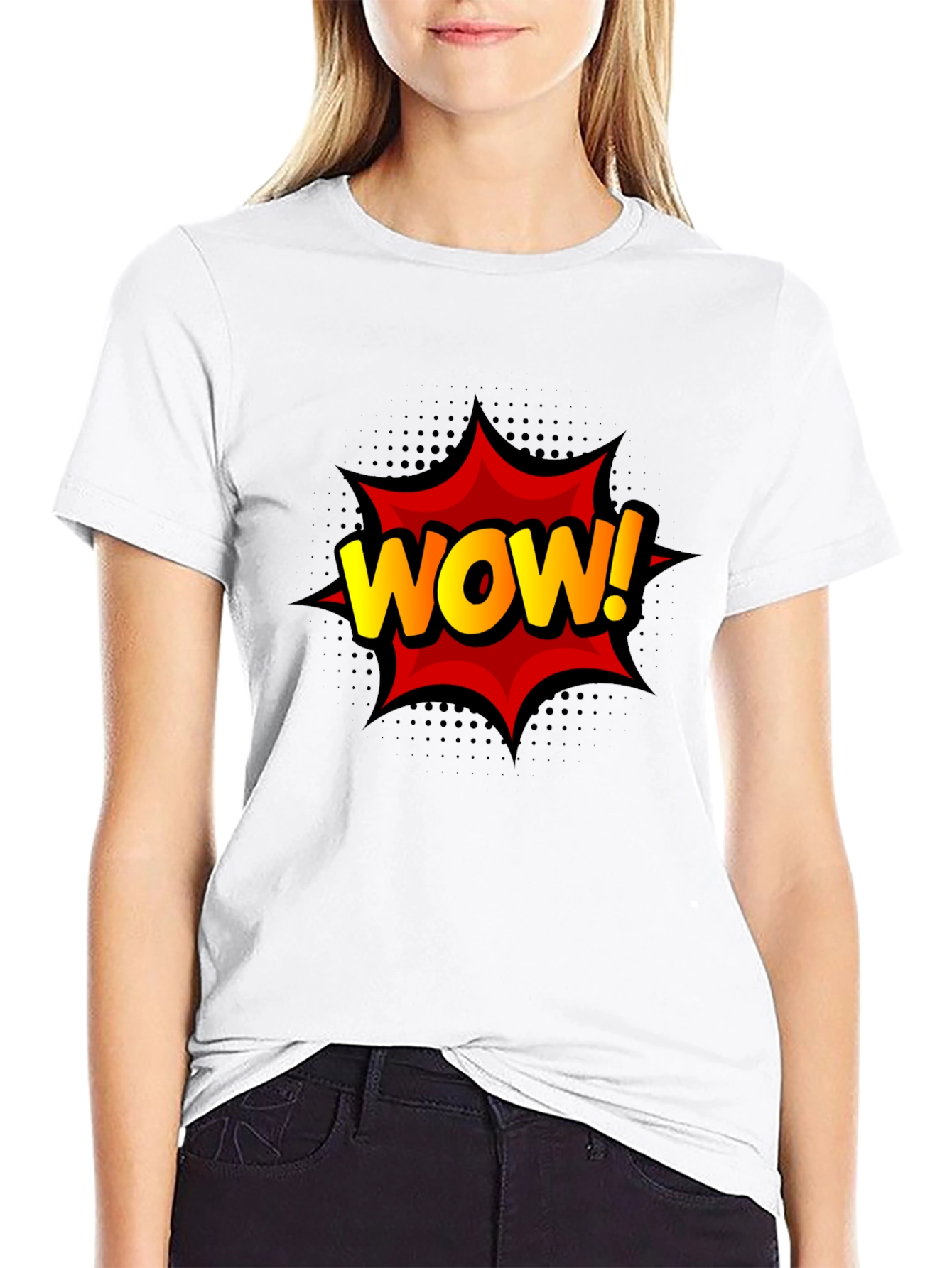 WOW! Graphic Print Tee - Black Cotton T-Shirt