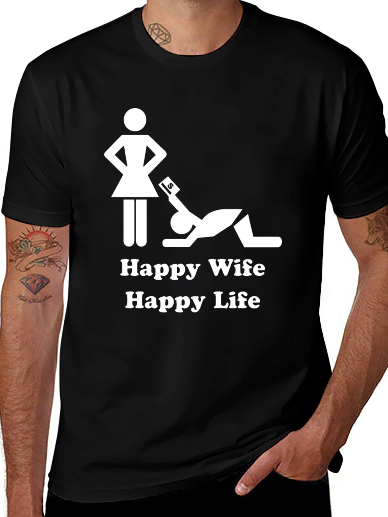 Happy Wife Happy Life Black Graphic Tee