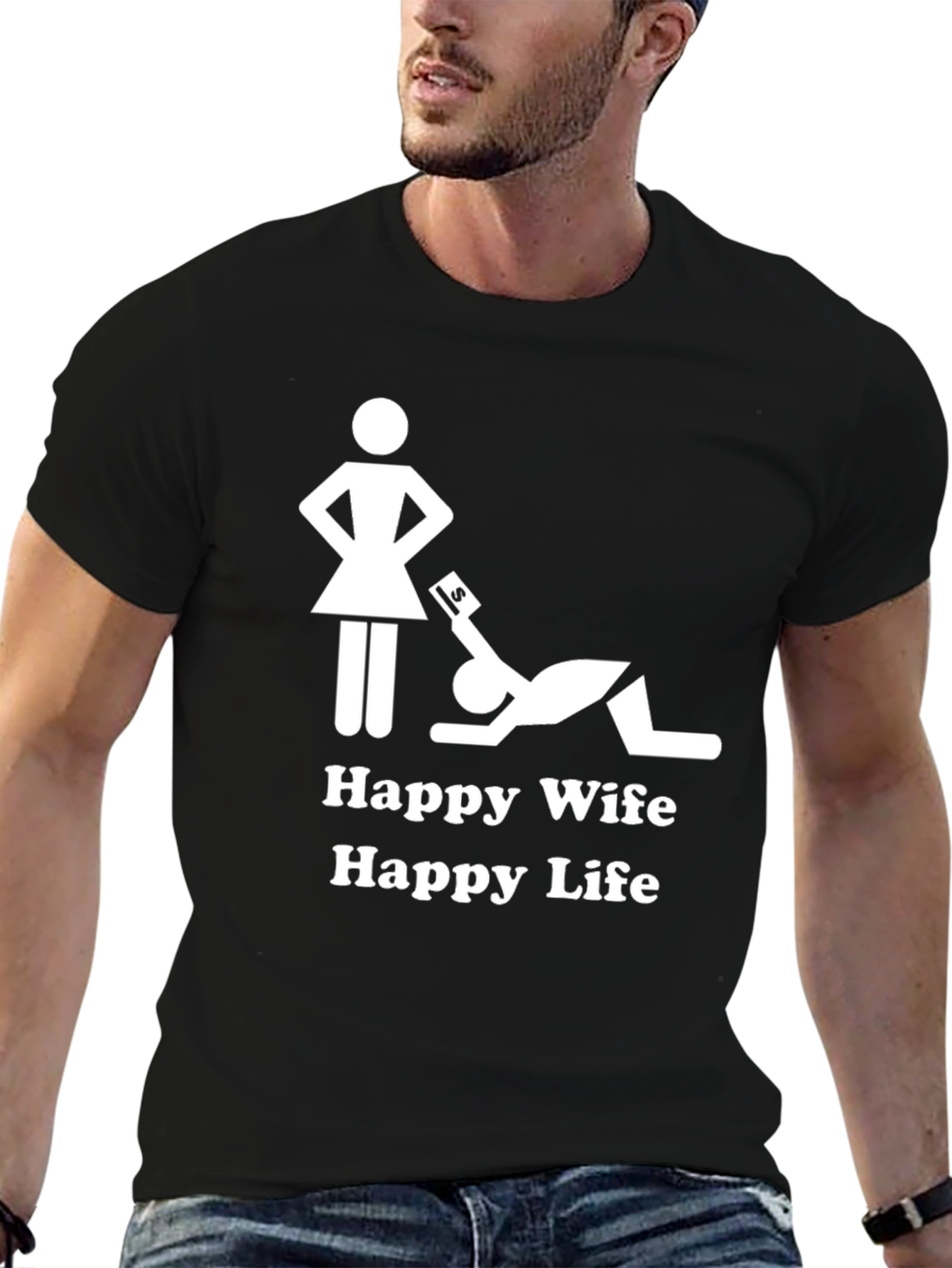 Happy Wife Happy Life Black Graphic Tee