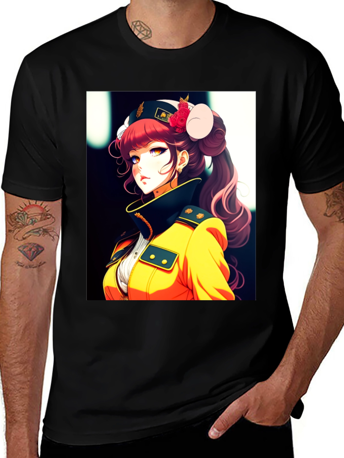 Anime Girl Print Black T-Shirt