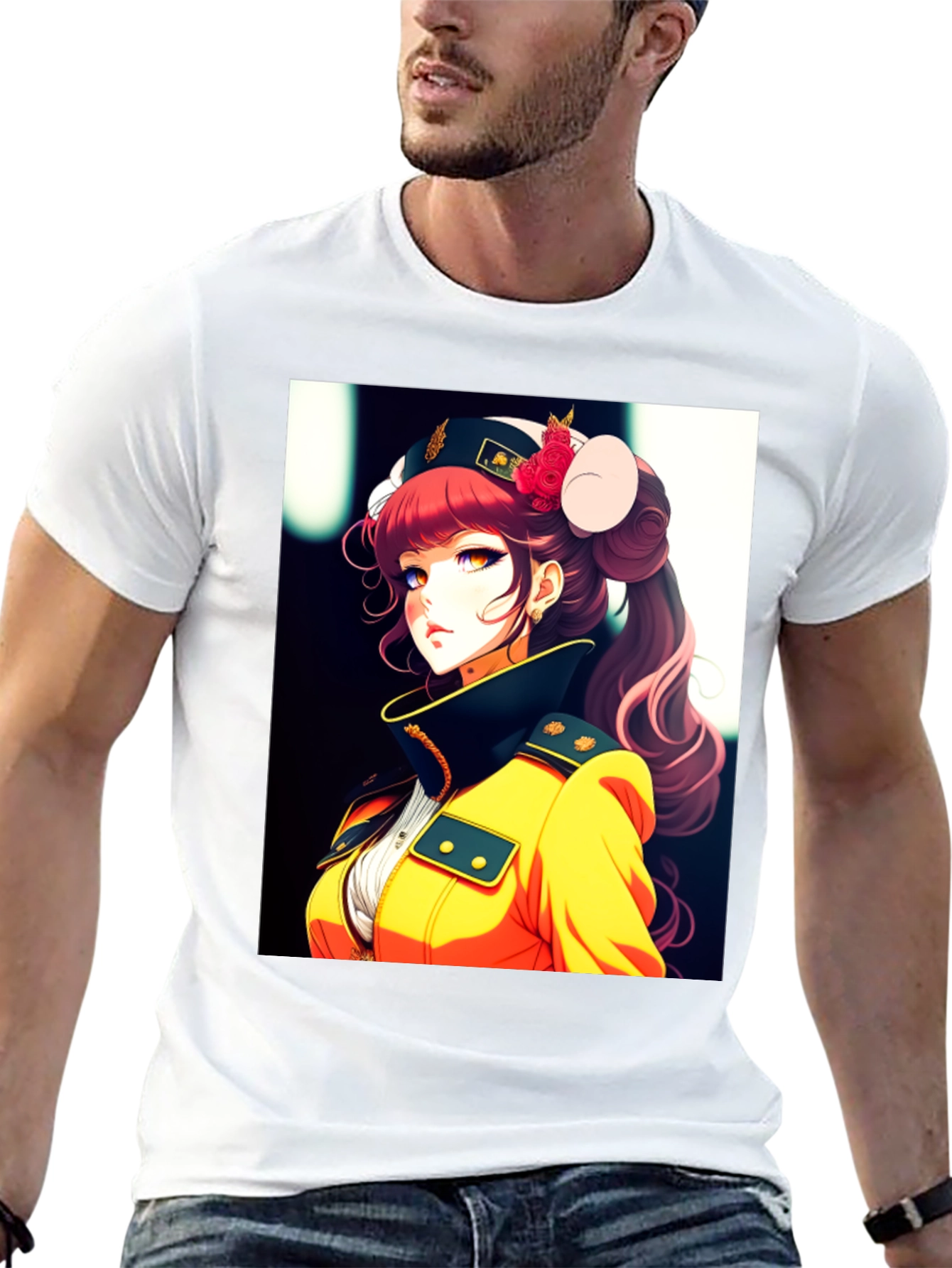 Anime Girl Print Black T-Shirt