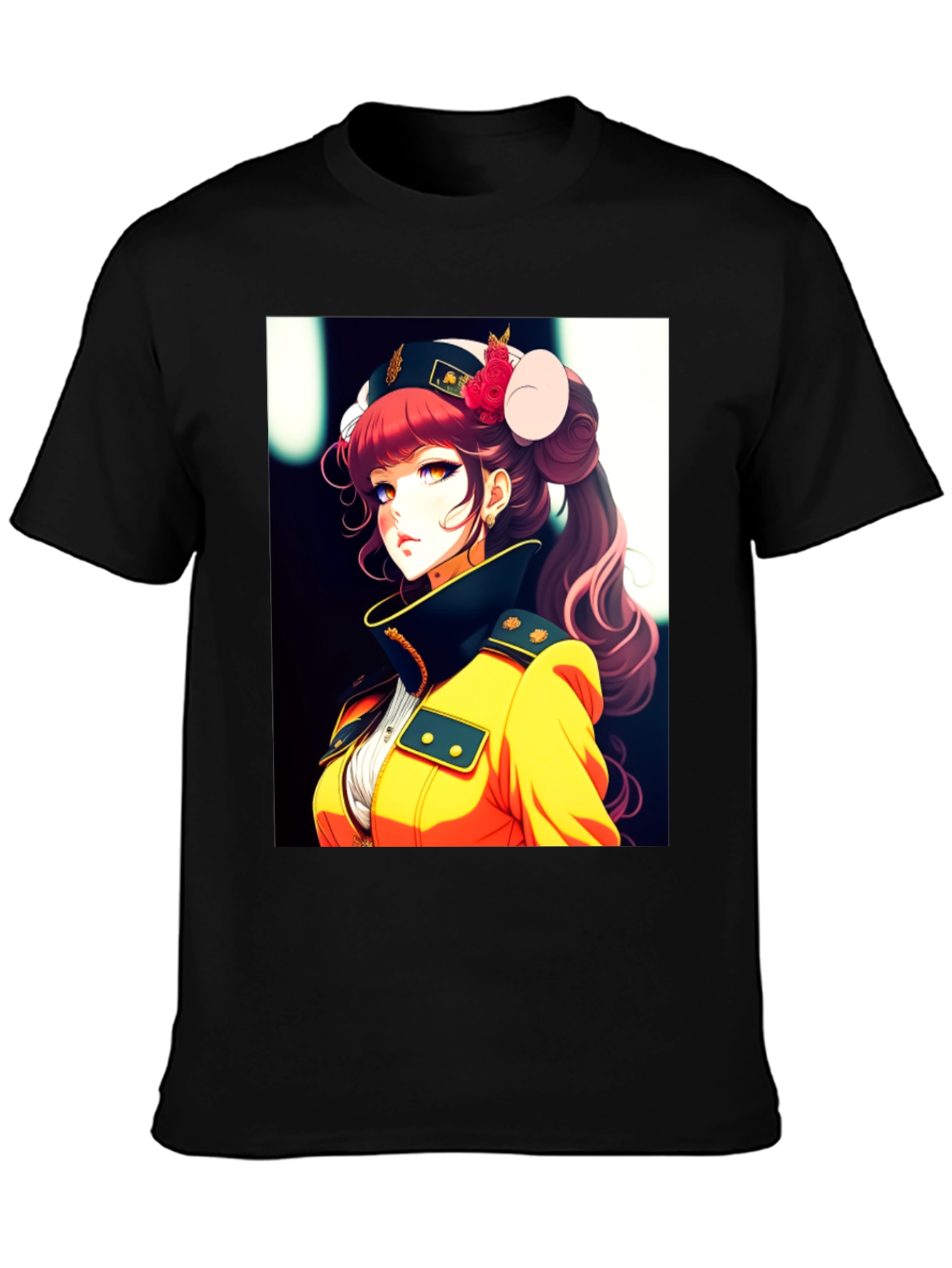 Anime Girl Print Black T-Shirt
