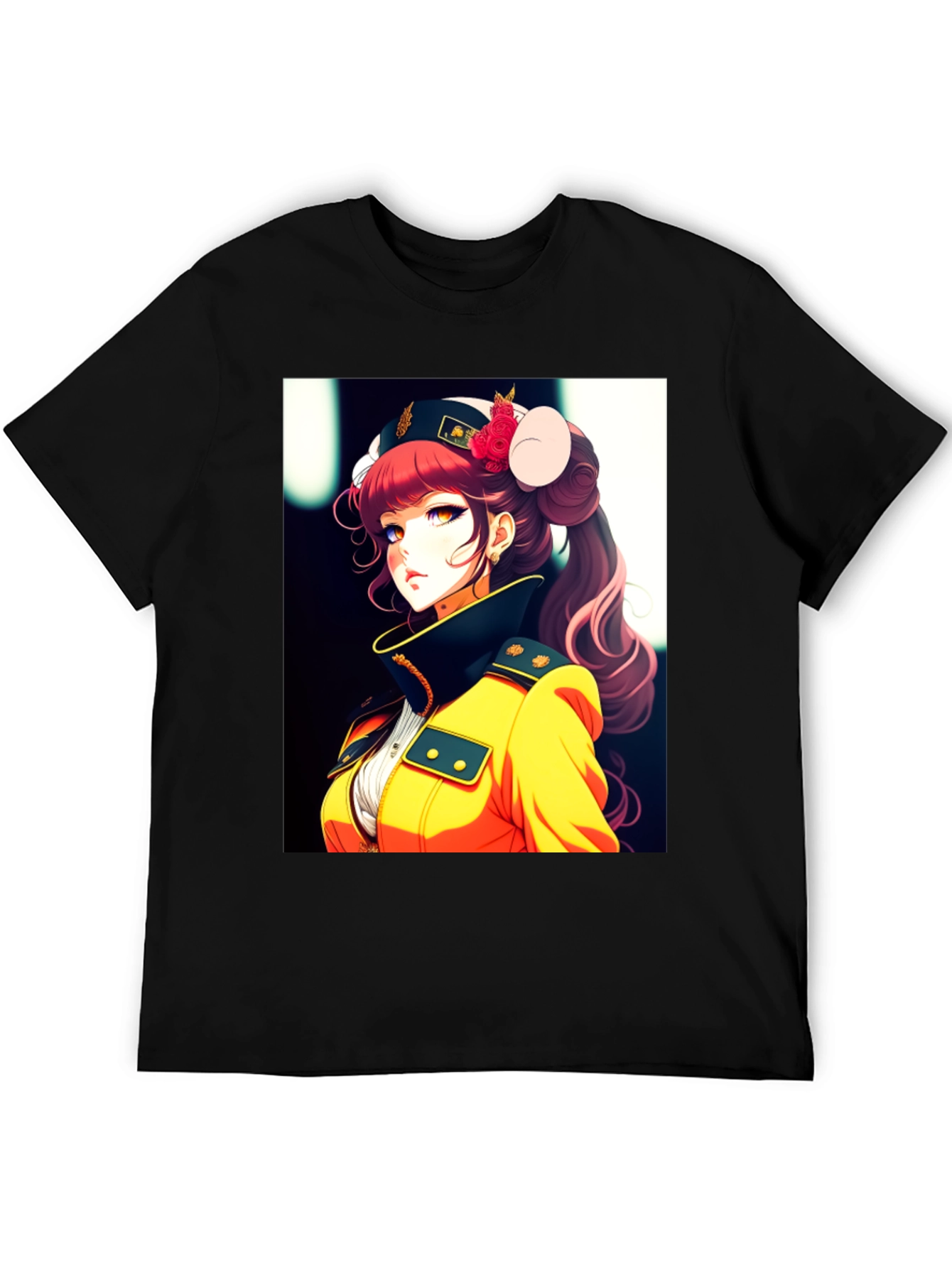 Anime Girl Print Black T-Shirt