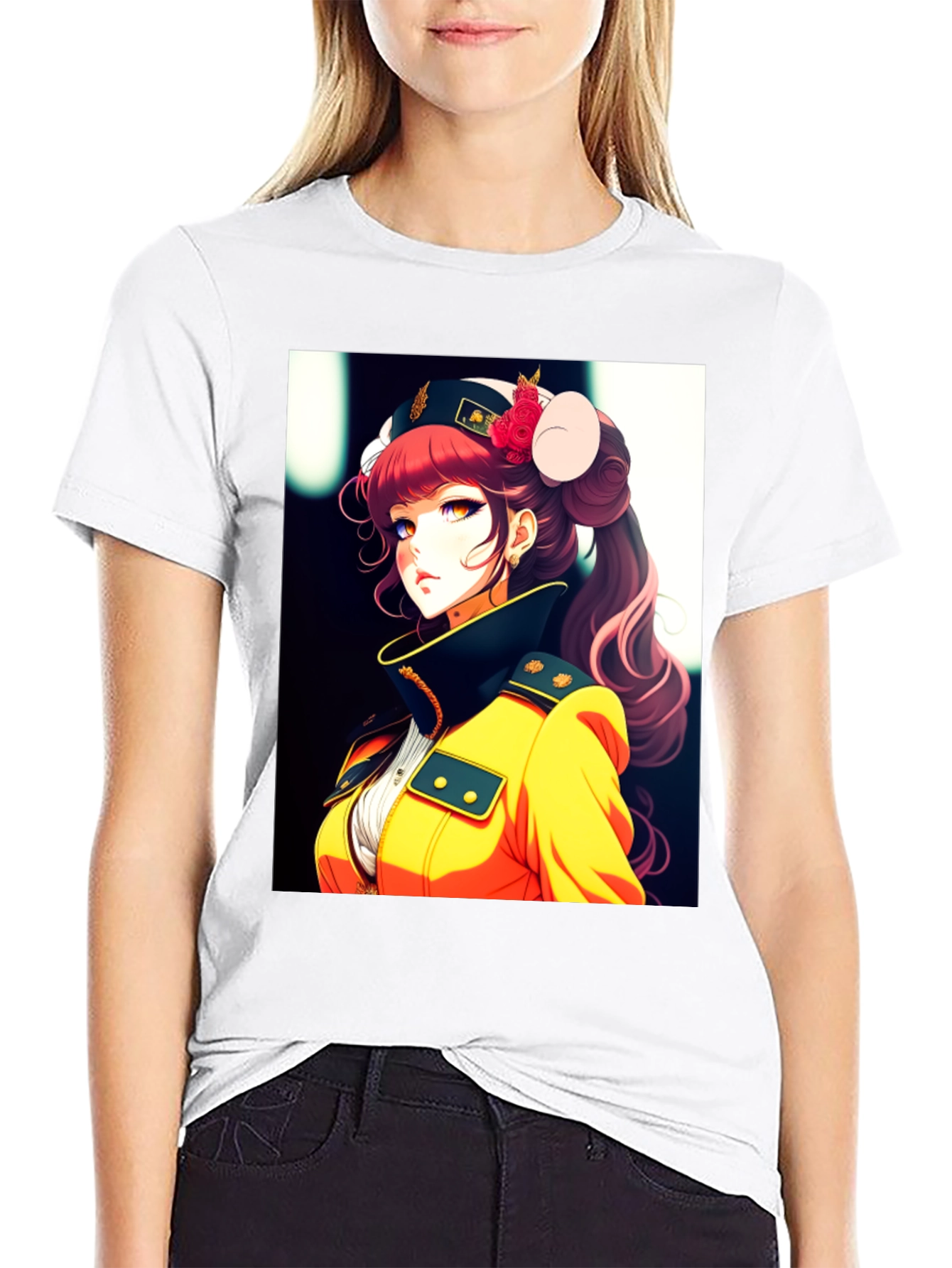 Anime Girl Print Black T-Shirt
