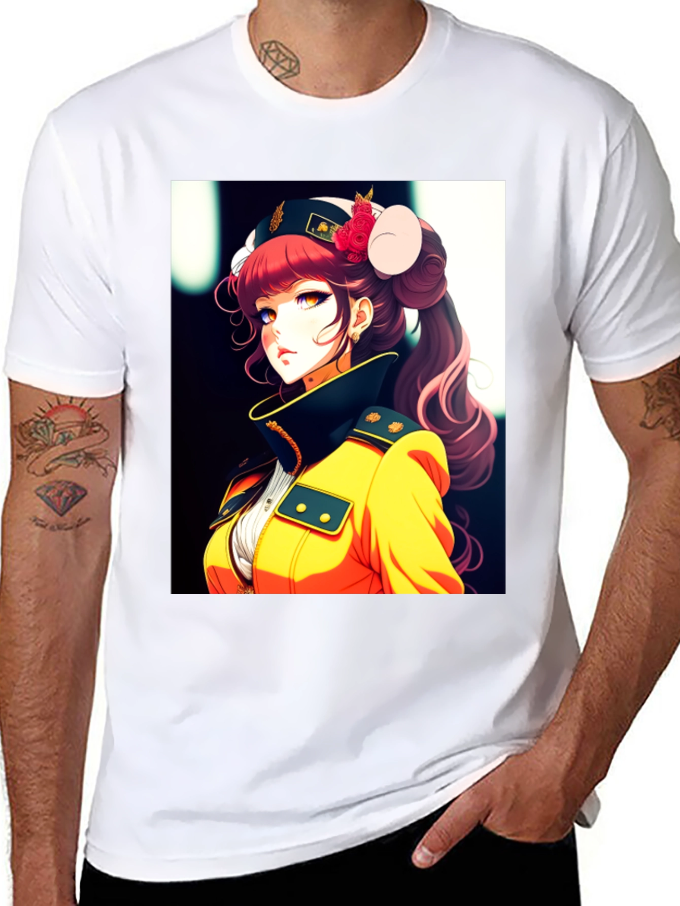 Anime Girl Print Black T-Shirt