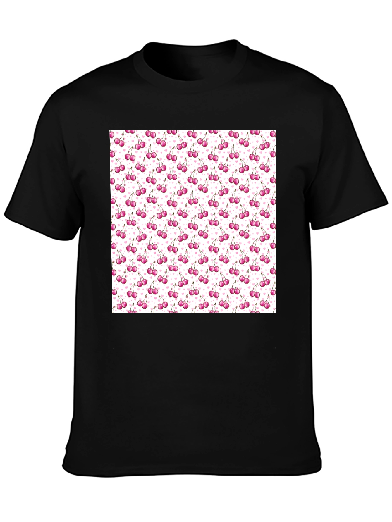 Cherry Print Tee - Stylish & Fun Black T-Shirt