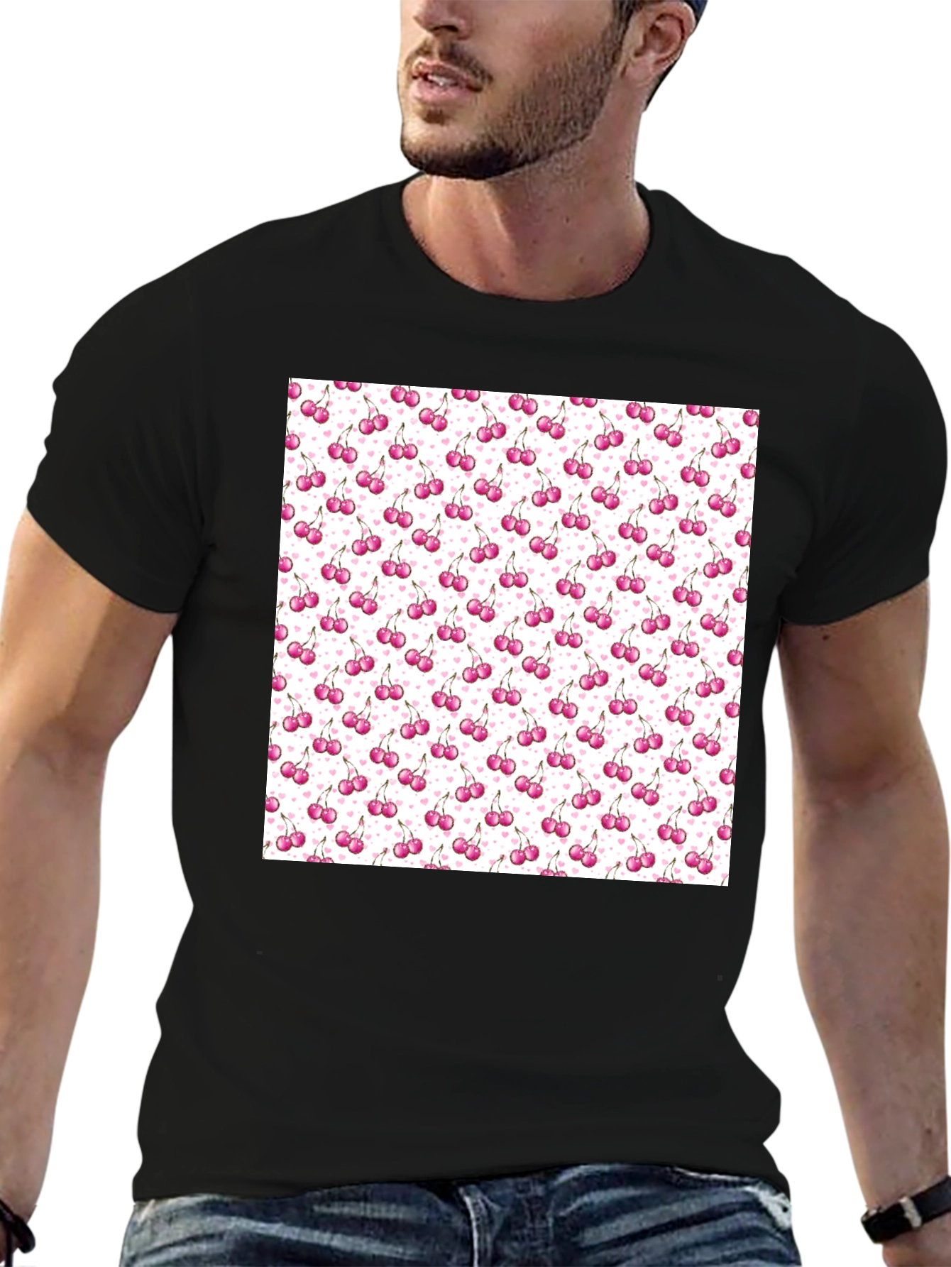 Cherry Print Tee - Stylish & Fun Black T-Shirt