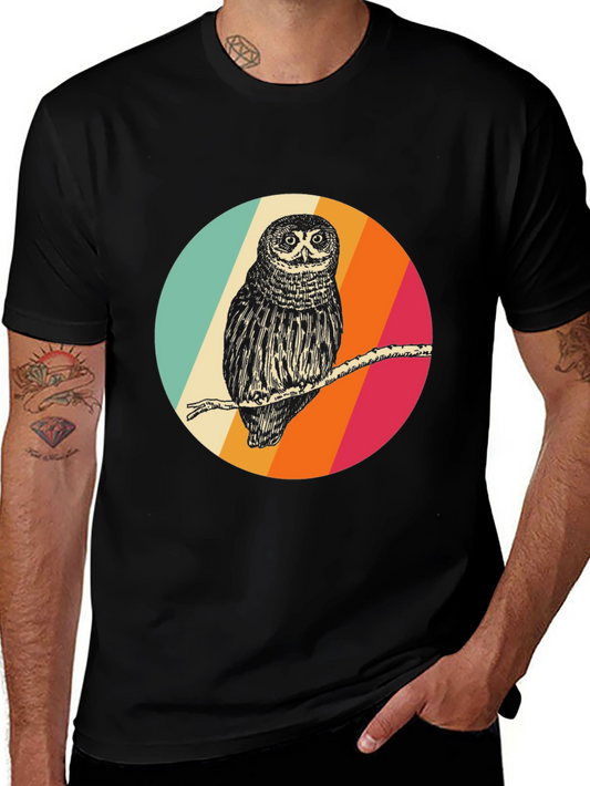 Retro Owl Graphic Tee - Mens Black T-Shirt