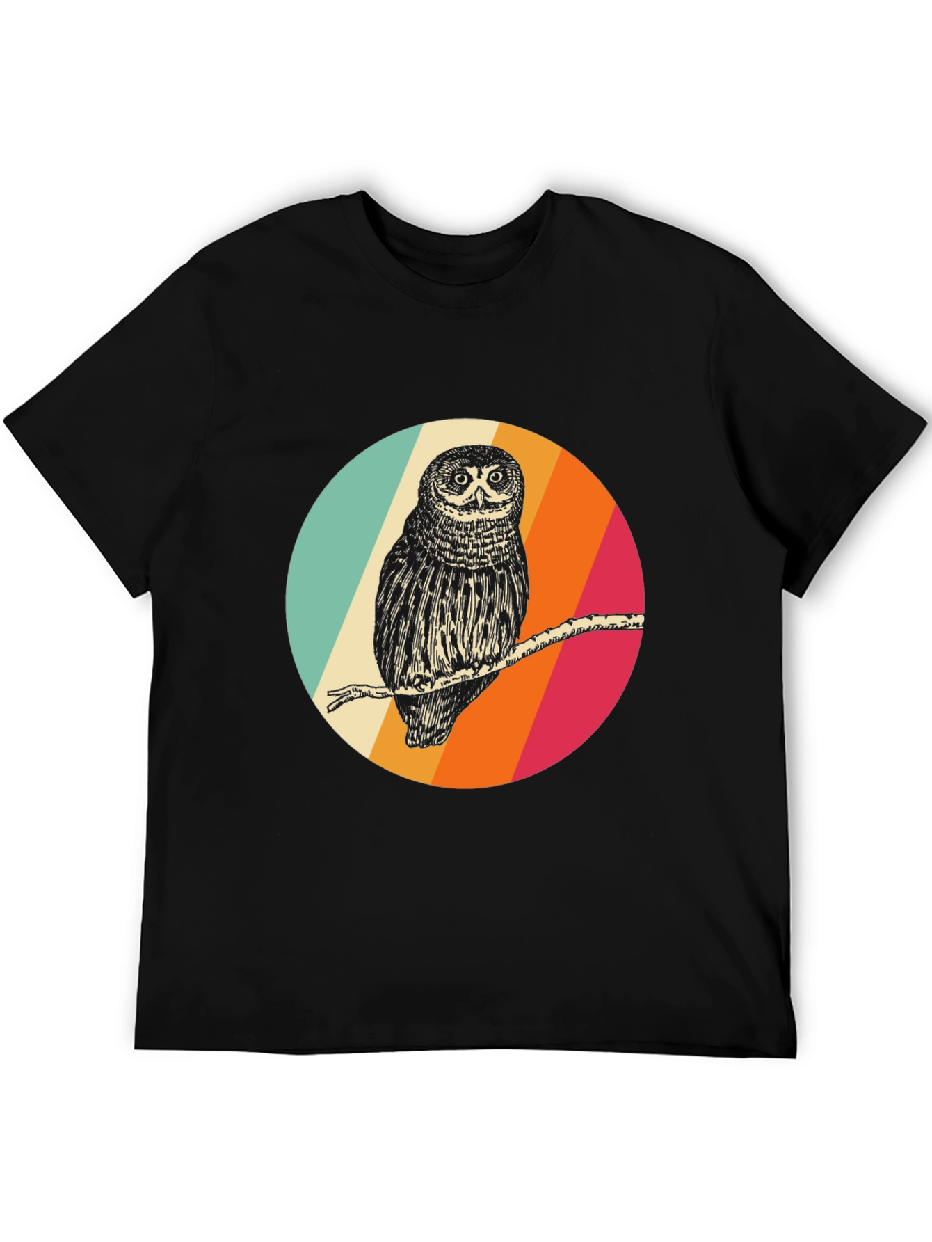 Retro Owl Graphic Tee - Mens Black T-Shirt