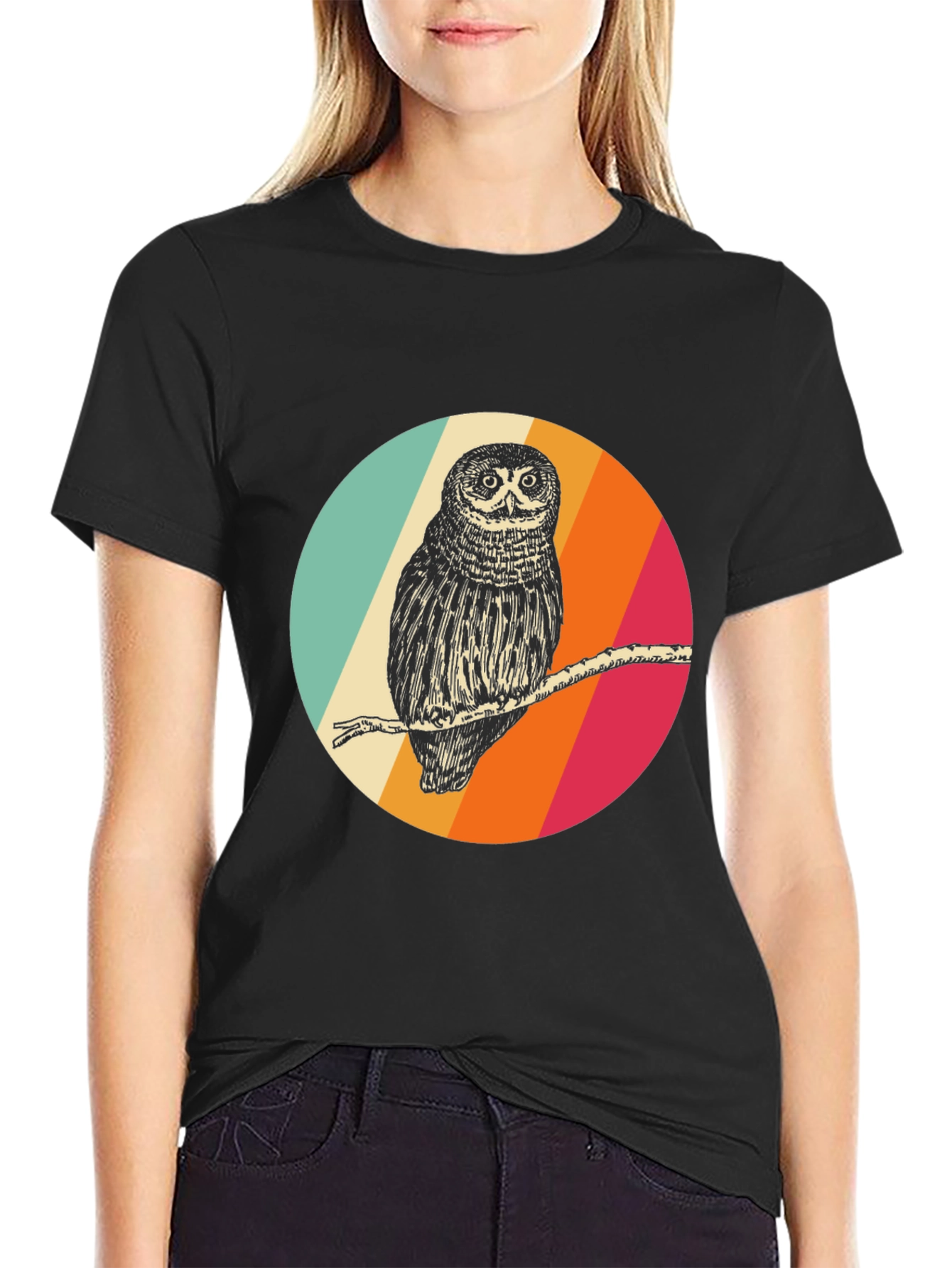 Retro Owl Graphic Tee - Mens Black T-Shirt