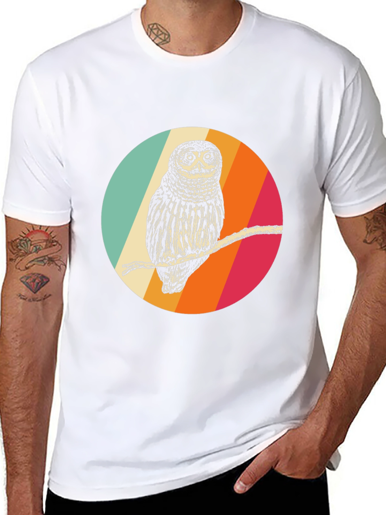 Retro Owl Graphic Tee - Mens Black T-Shirt