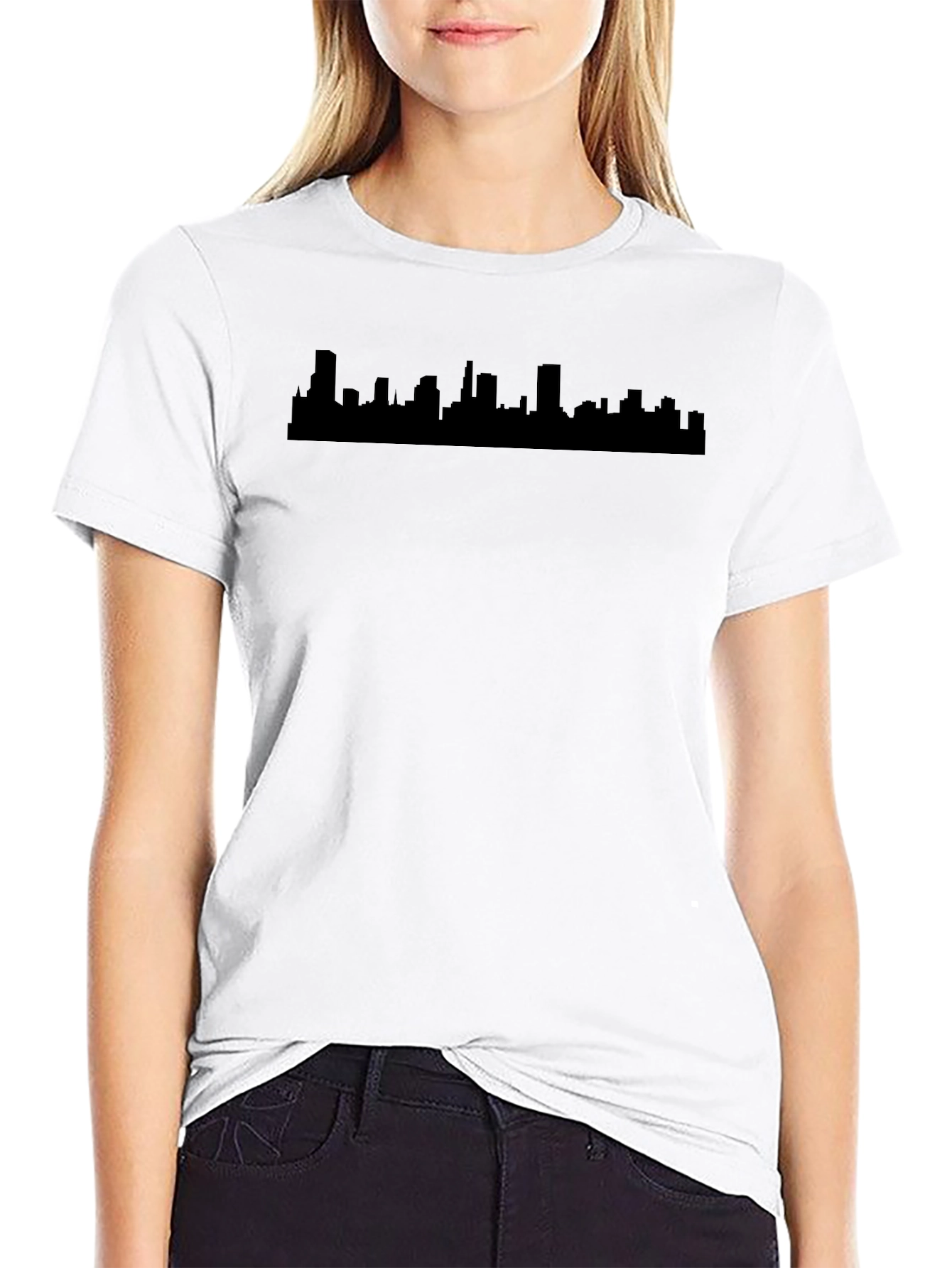 Cityscape Silhouette Graphic Tee - Black Cotton Blend