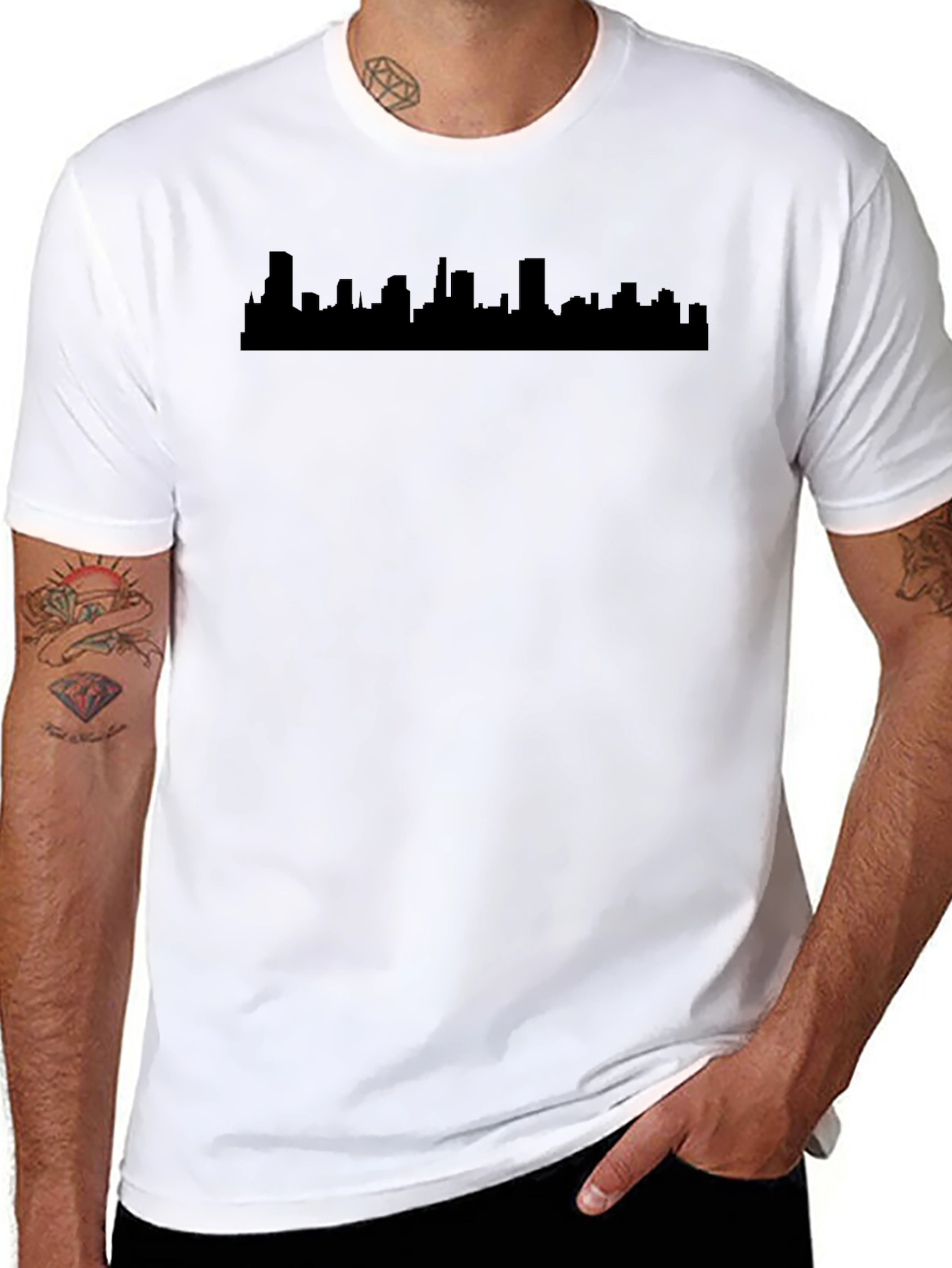 Cityscape Silhouette Graphic Tee - Black Cotton Blend