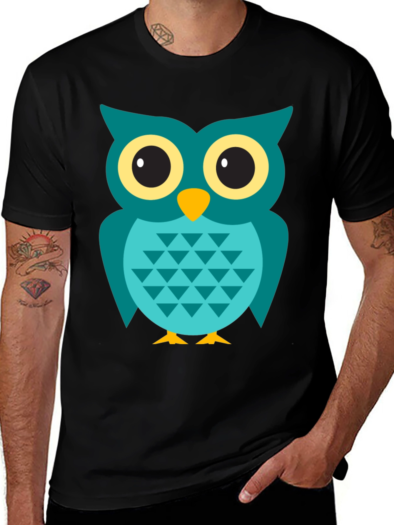 Owl Graphic Tee - Mens Black Cotton T-Shirt