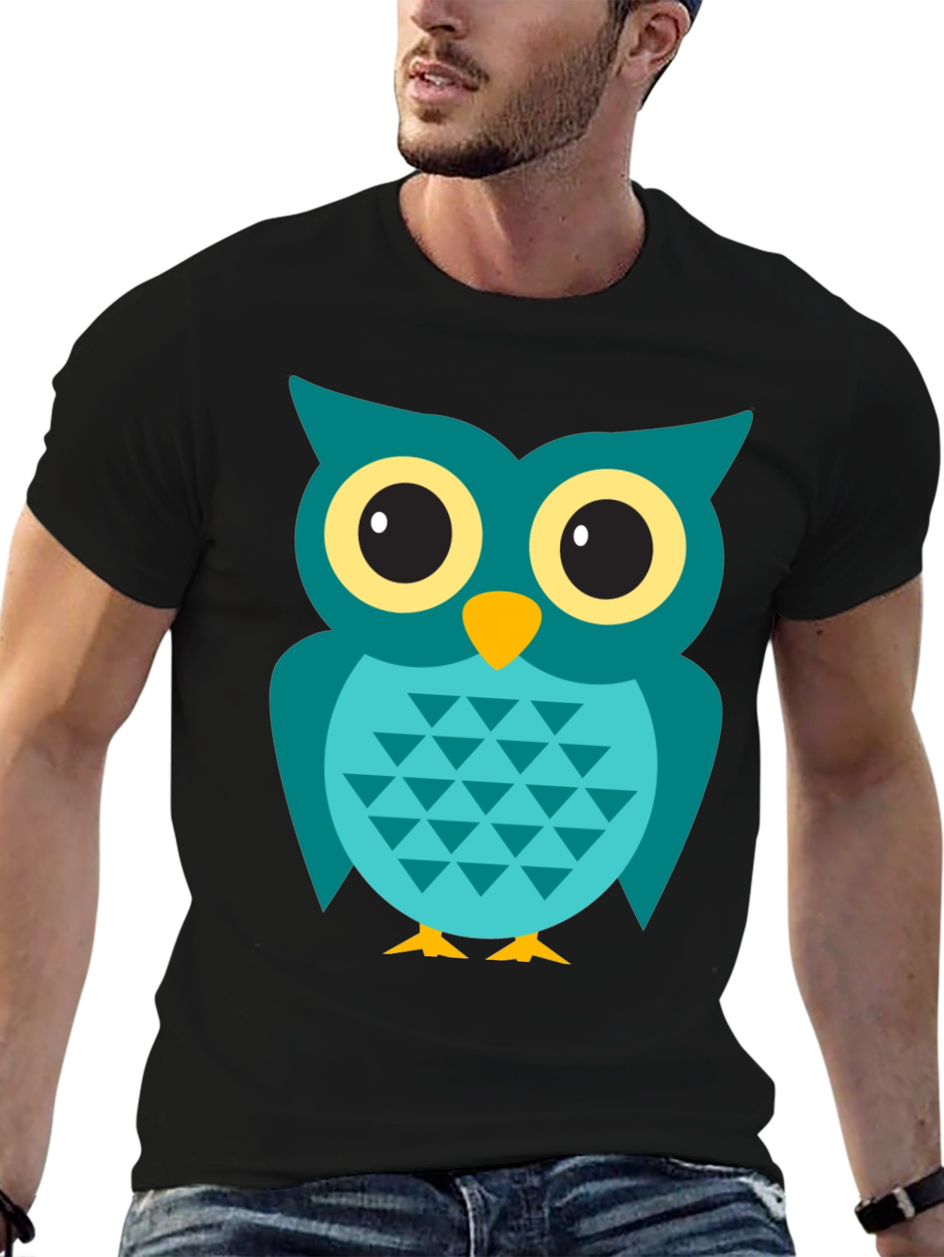 Owl Graphic Tee - Mens Black Cotton T-Shirt