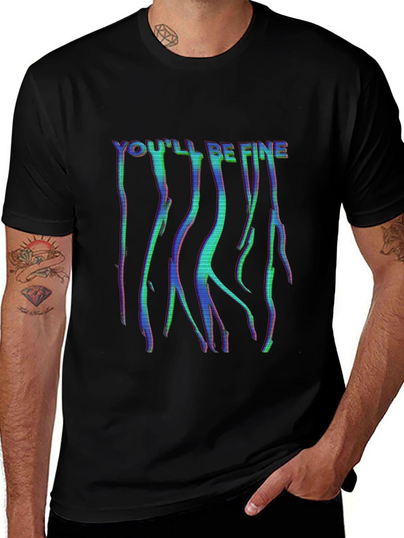 Youll Be Fine Glitch Style Black T-Shirt