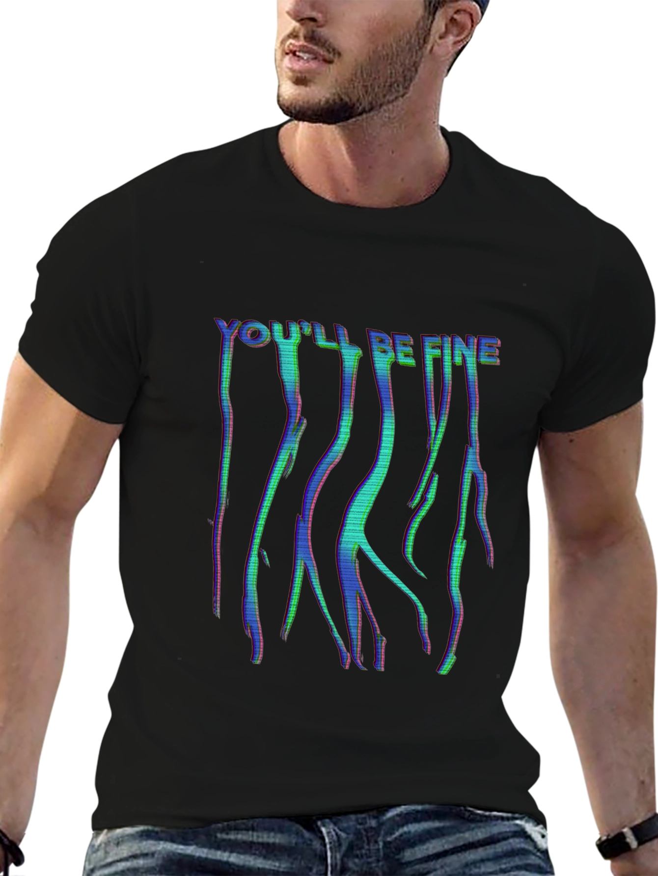 Youll Be Fine Glitch Style Black T-Shirt